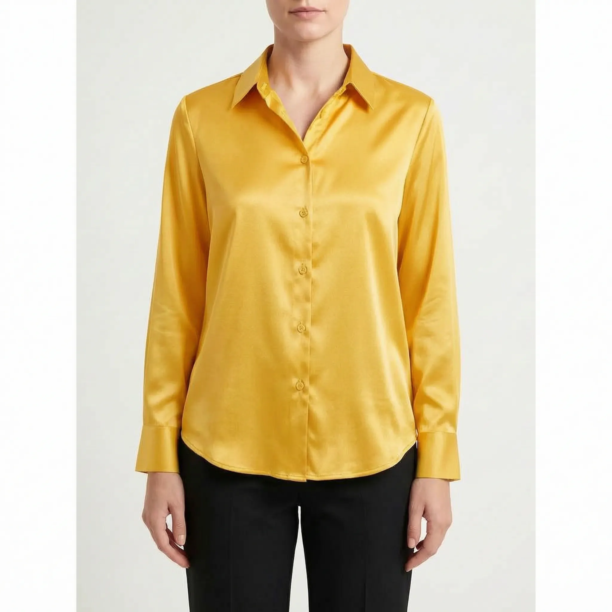Silvanae™ -  High-Shine Button-Up Blouse -  Smart-Casual Dressing