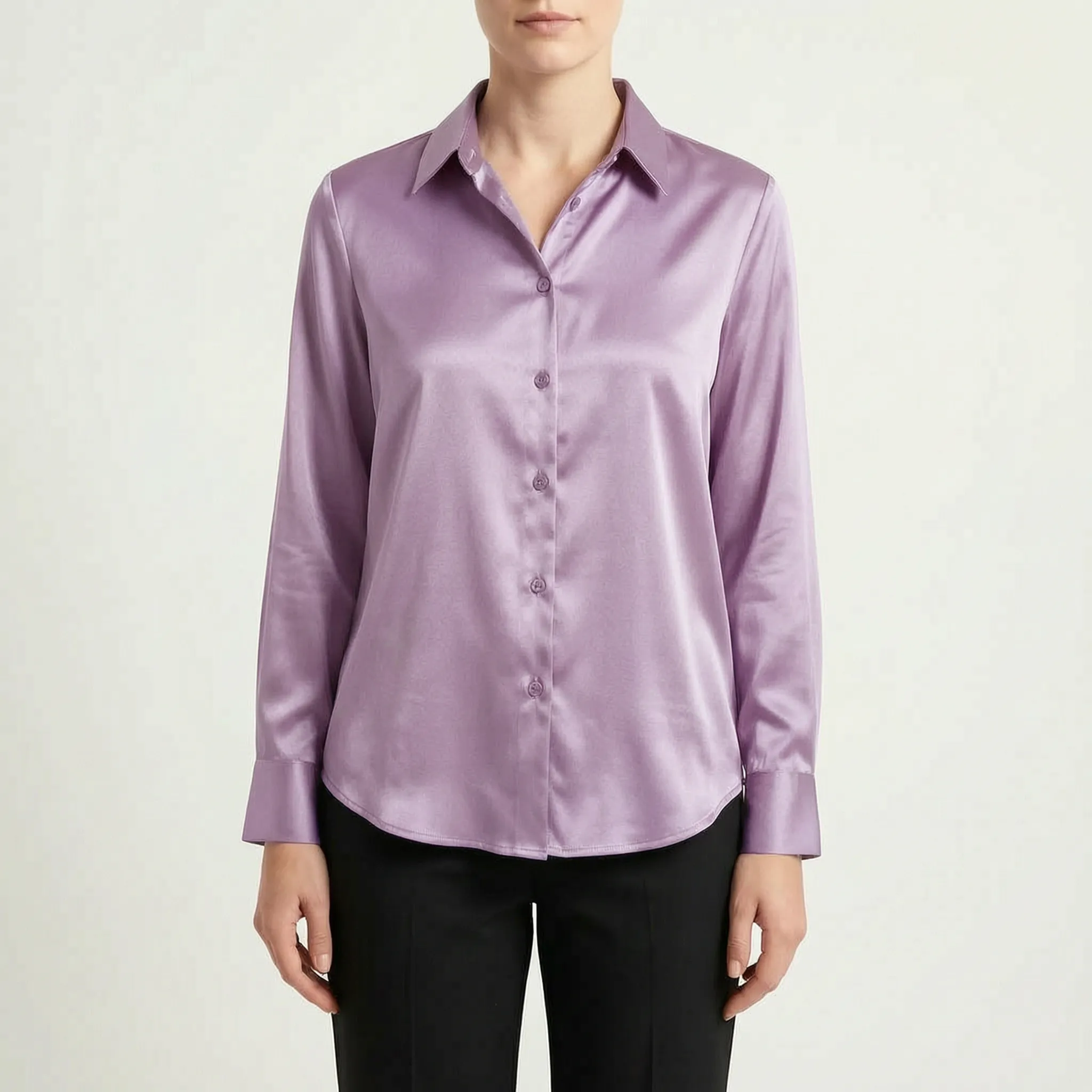 Silvanae™ -  High-Shine Button-Up Blouse -  Smart-Casual Dressing