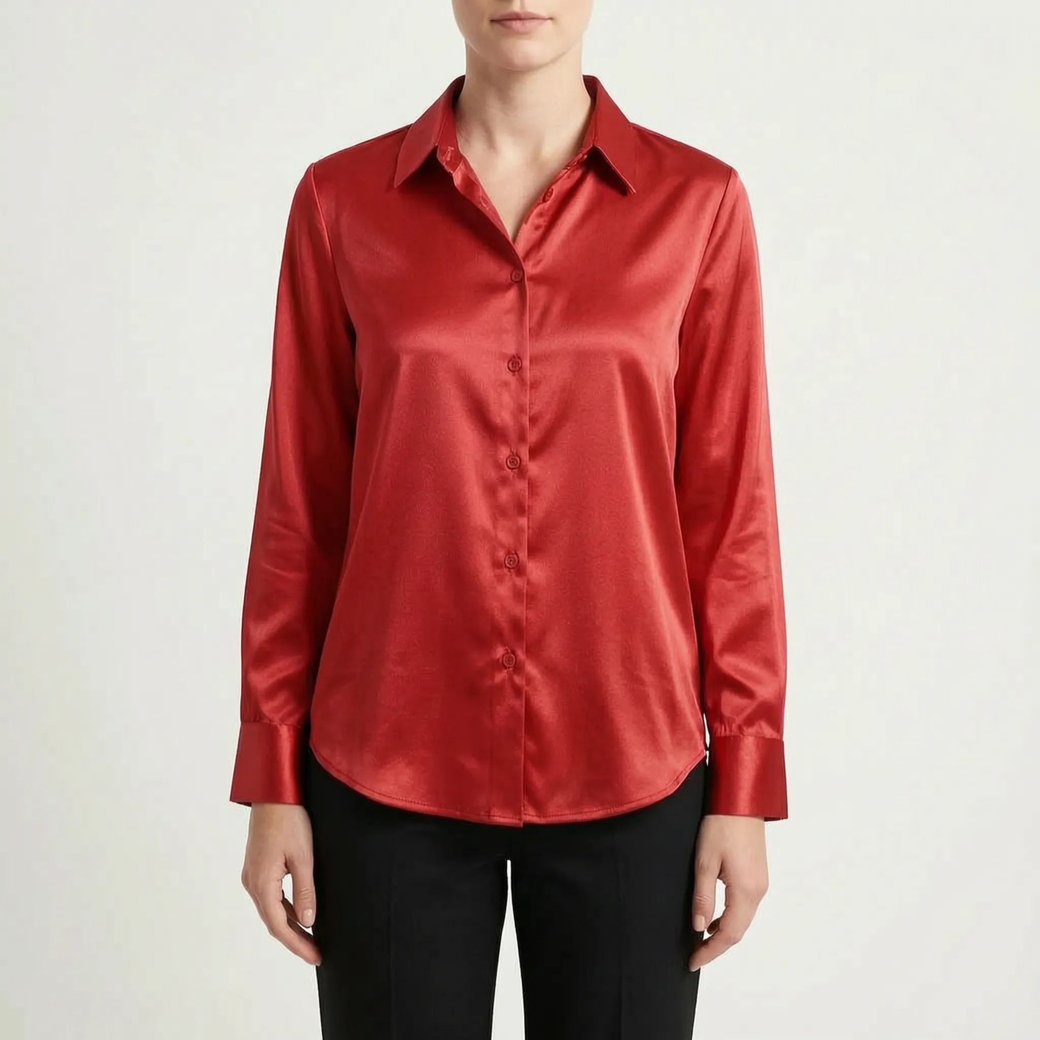 Silvanae™ -  High-Shine Button-Up Blouse -  Smart-Casual Dressing