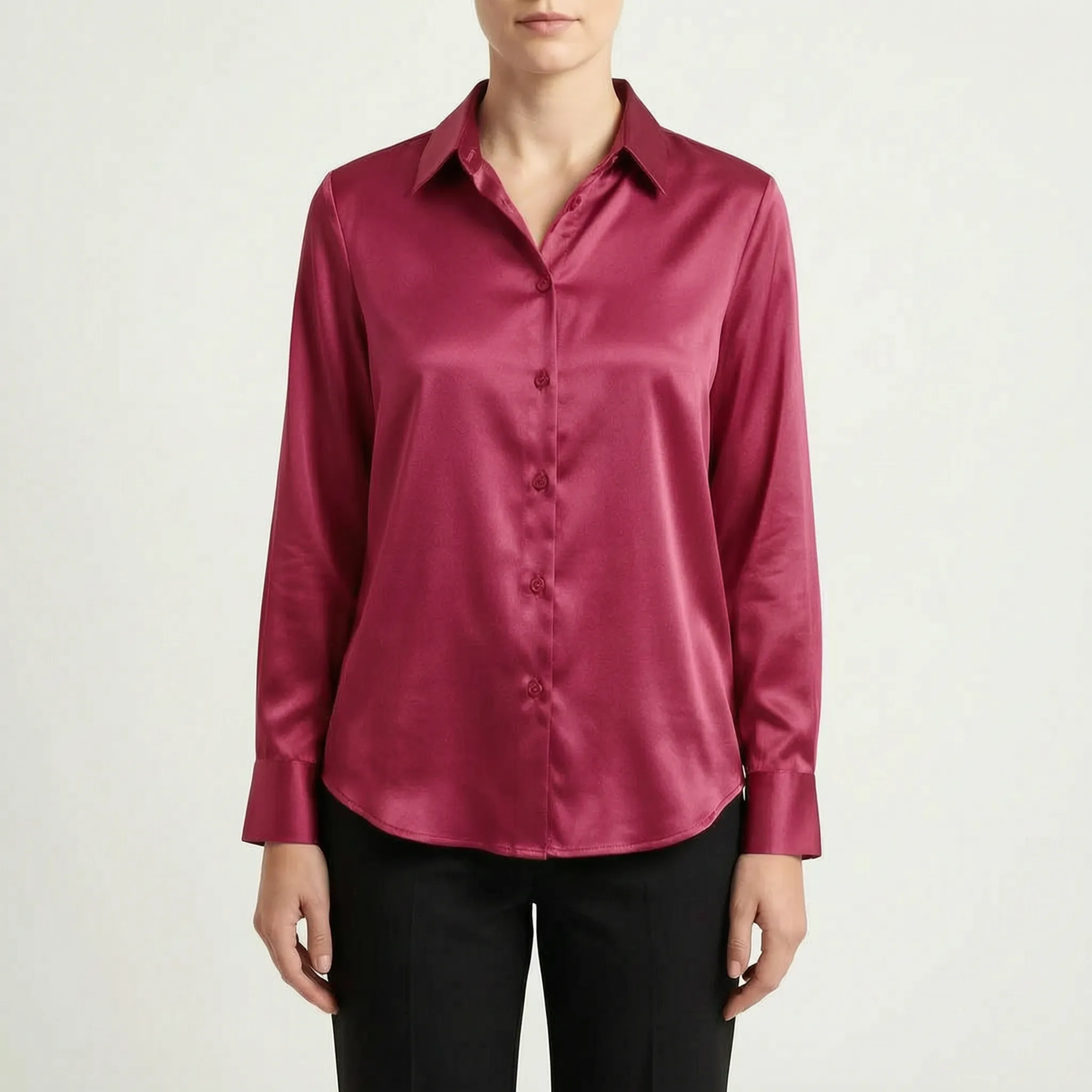 Silvanae™ -  High-Shine Button-Up Blouse -  Smart-Casual Dressing