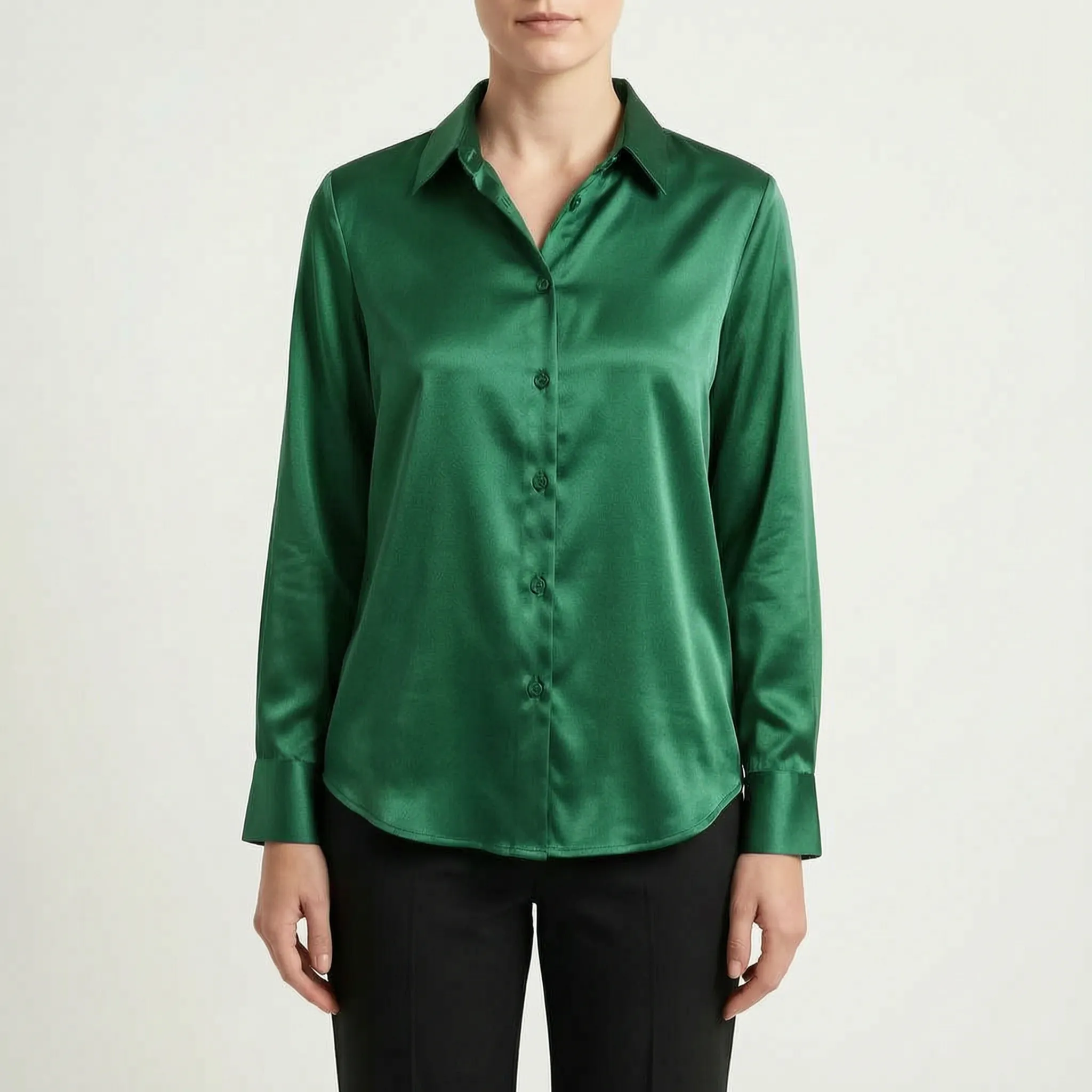 Silvanae™ -  High-Shine Button-Up Blouse -  Smart-Casual Dressing
