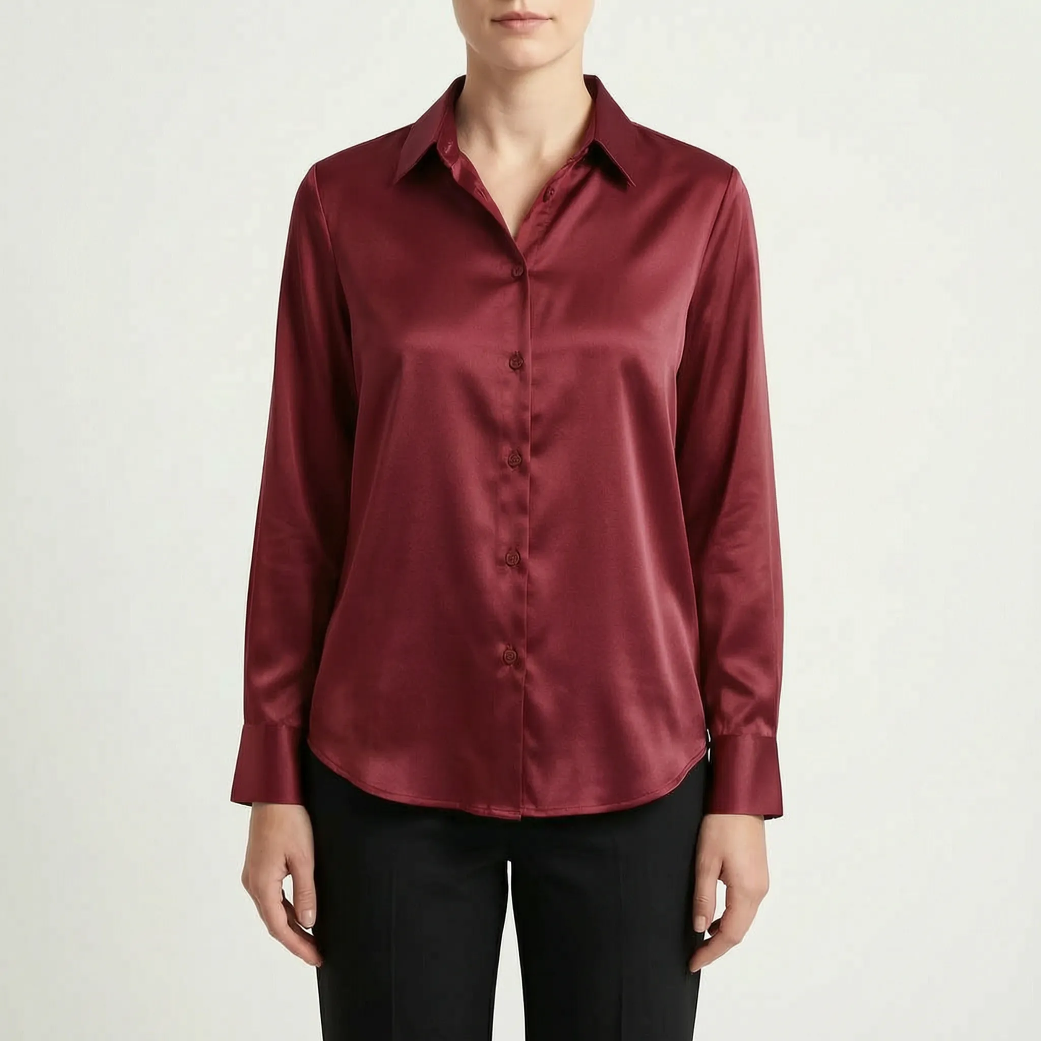 Silvanae™ -  High-Shine Button-Up Blouse -  Smart-Casual Dressing