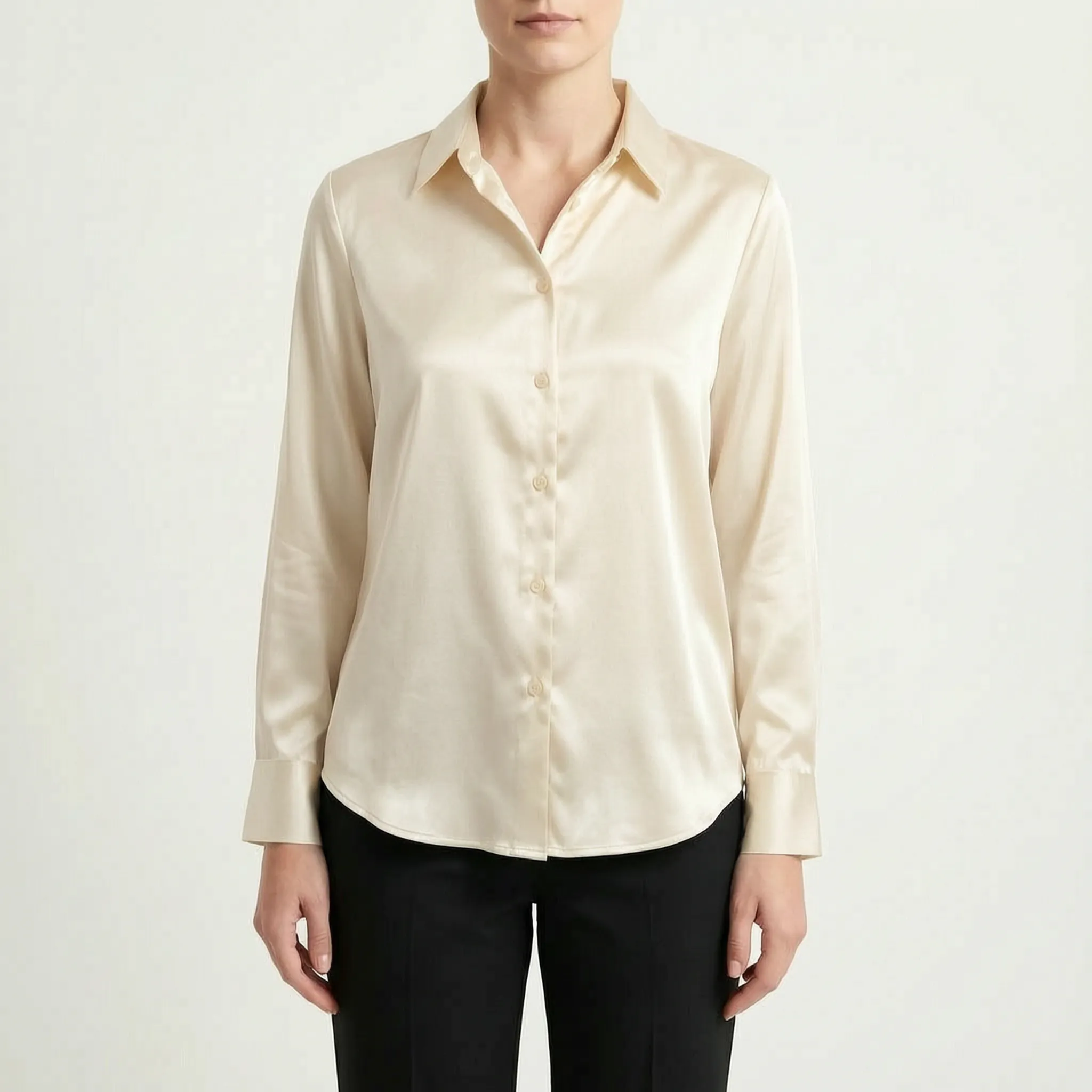 Silvanae™ -  High-Shine Button-Up Blouse -  Smart-Casual Dressing