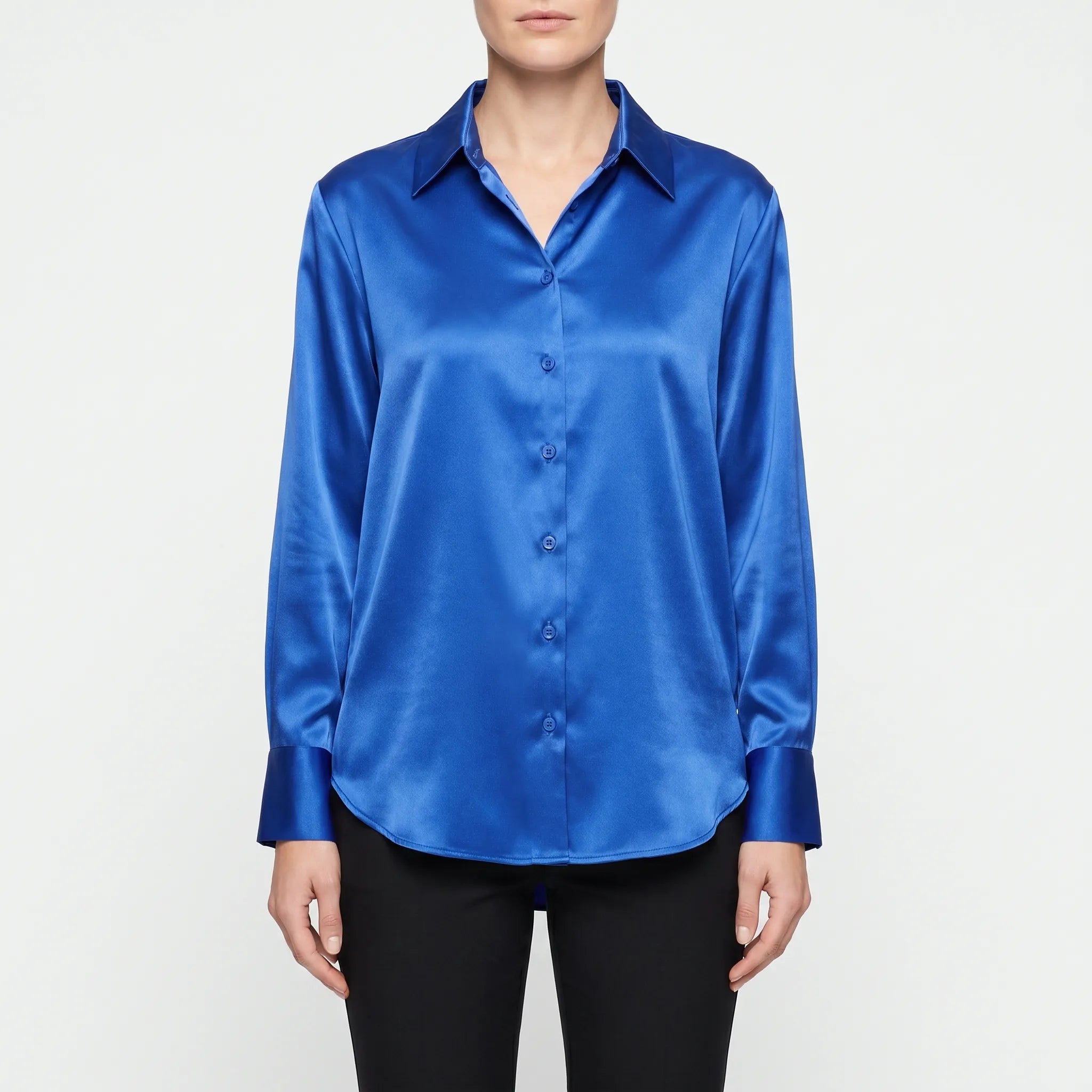 Silvanae™ -  High-Shine Button-Up Blouse -  Smart-Casual Dressing