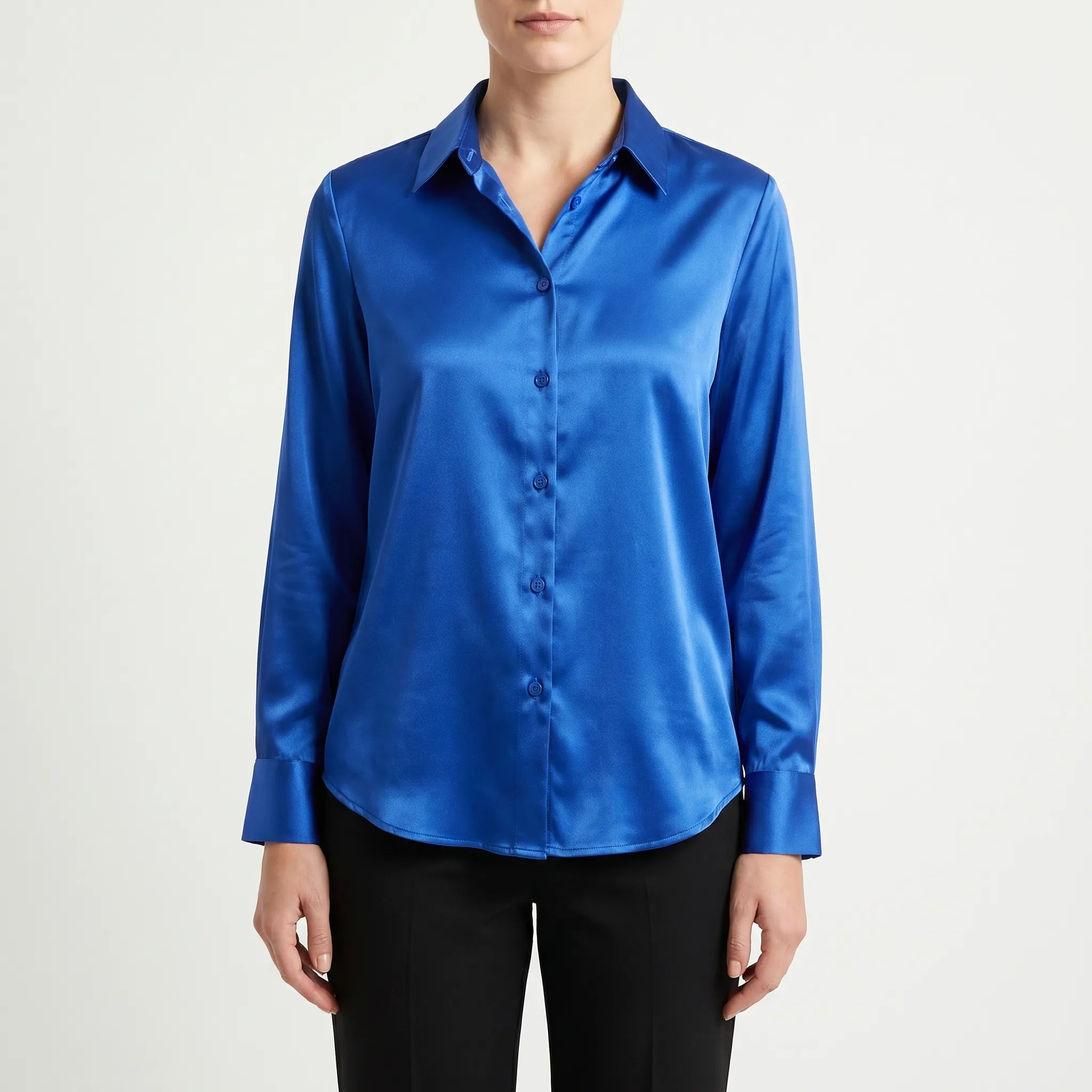 Silvanae™ -  High-Shine Button-Up Blouse -  Smart-Casual Dressing