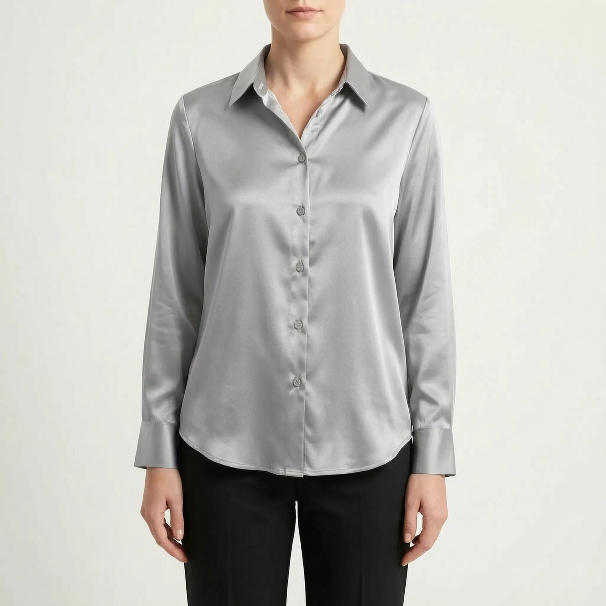 Silvanae™ -  High-Shine Button-Up Blouse -  Smart-Casual Dressing