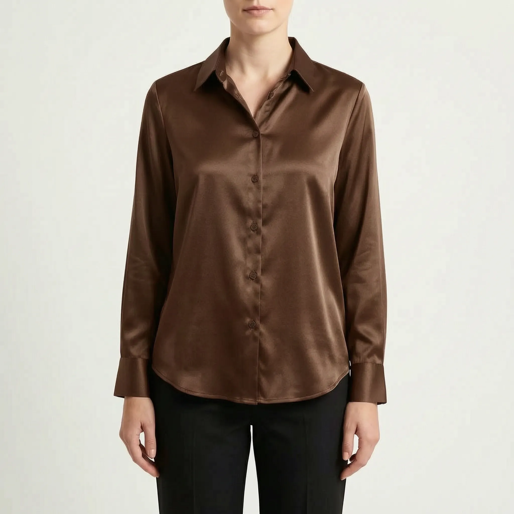 Silvanae™ -  High-Shine Button-Up Blouse -  Smart-Casual Dressing