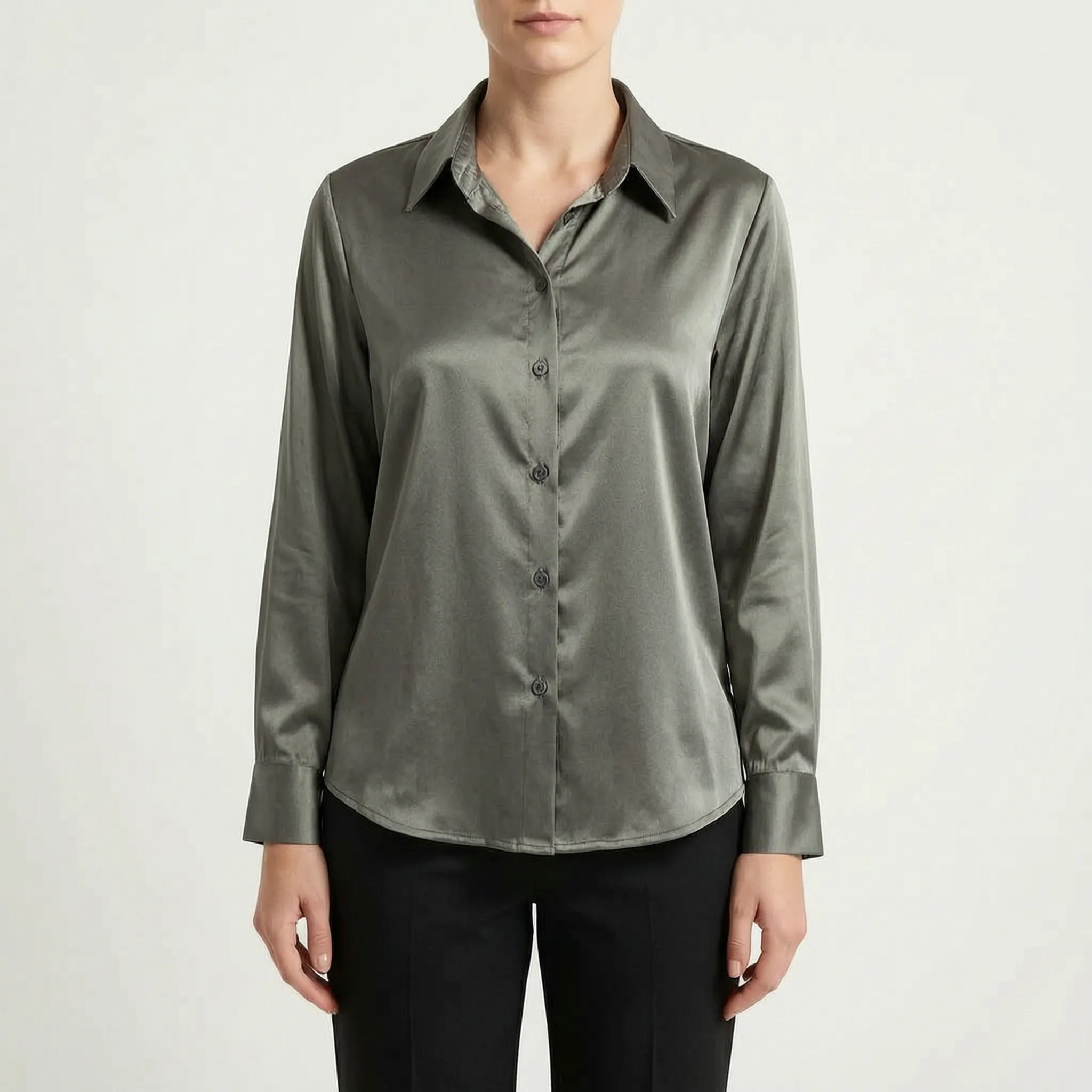 Silvanae™ -  High-Shine Button-Up Blouse -  Smart-Casual Dressing