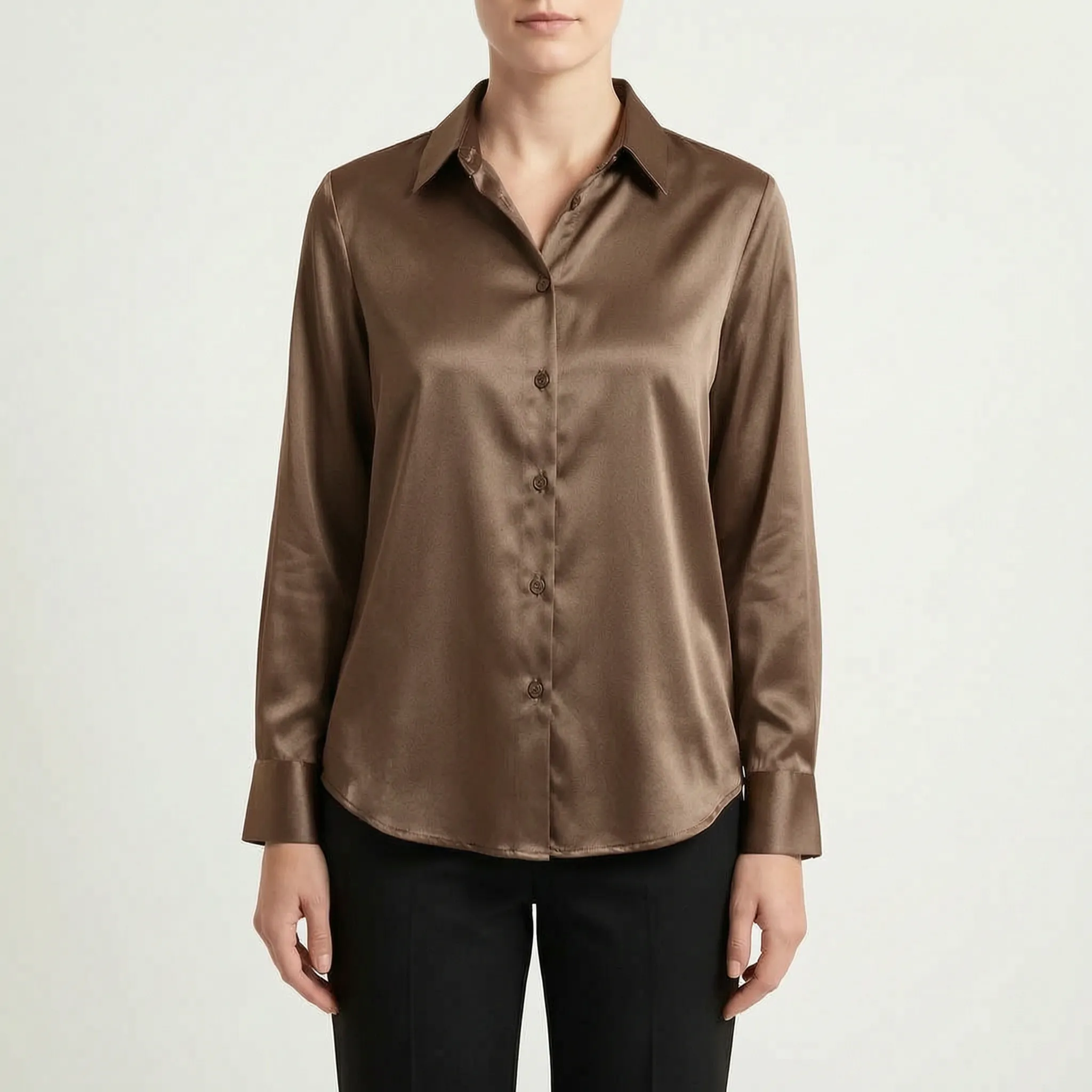 Silvanae™ -  High-Shine Button-Up Blouse -  Smart-Casual Dressing