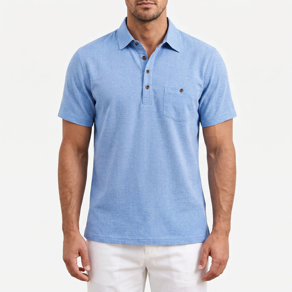Solier™ -  Men's Short Sleeve Collared Shirt -  Weekend Coastal Trips