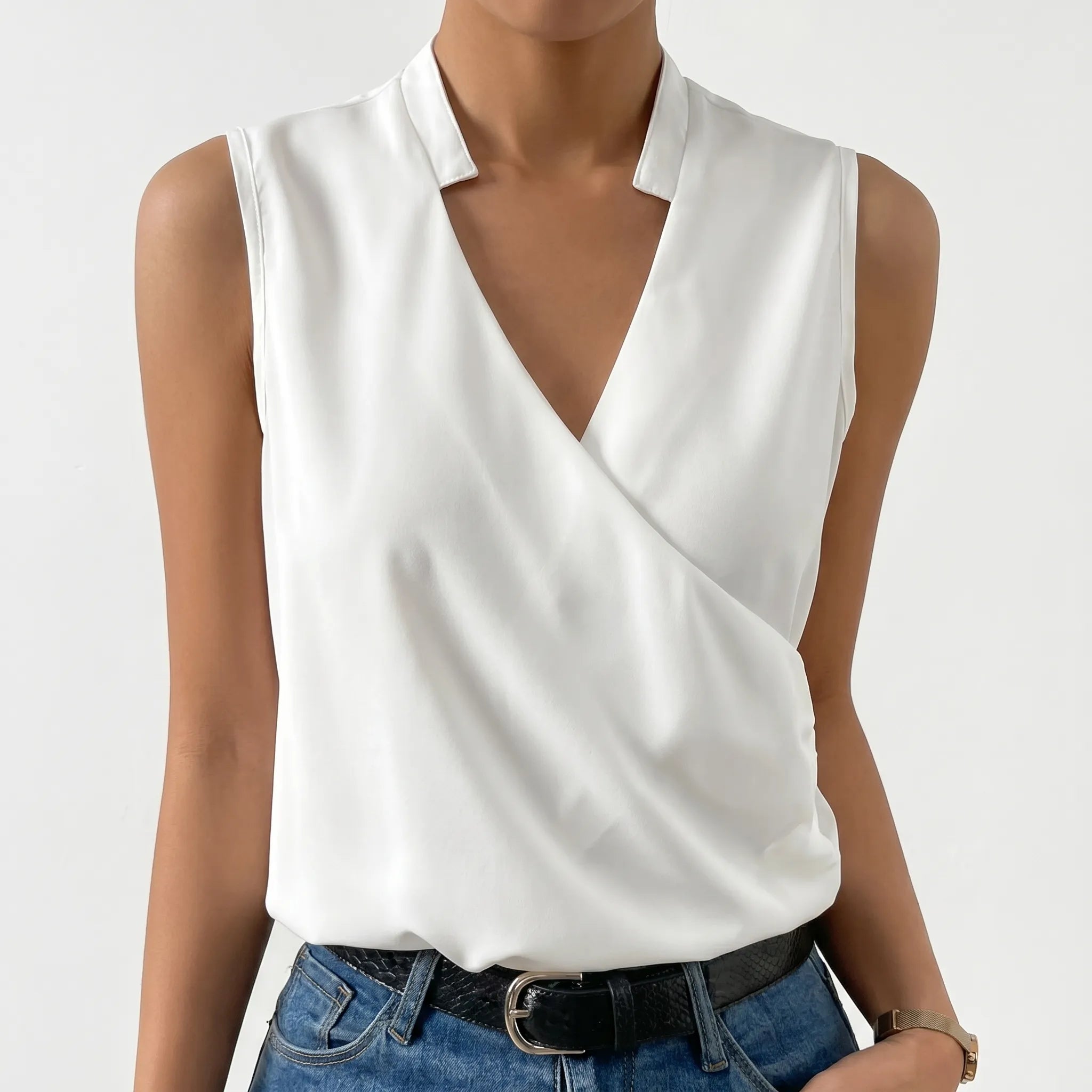 Somnis™ -  Sleeveless Wrap Style Blouse -  Layering Under Blazers