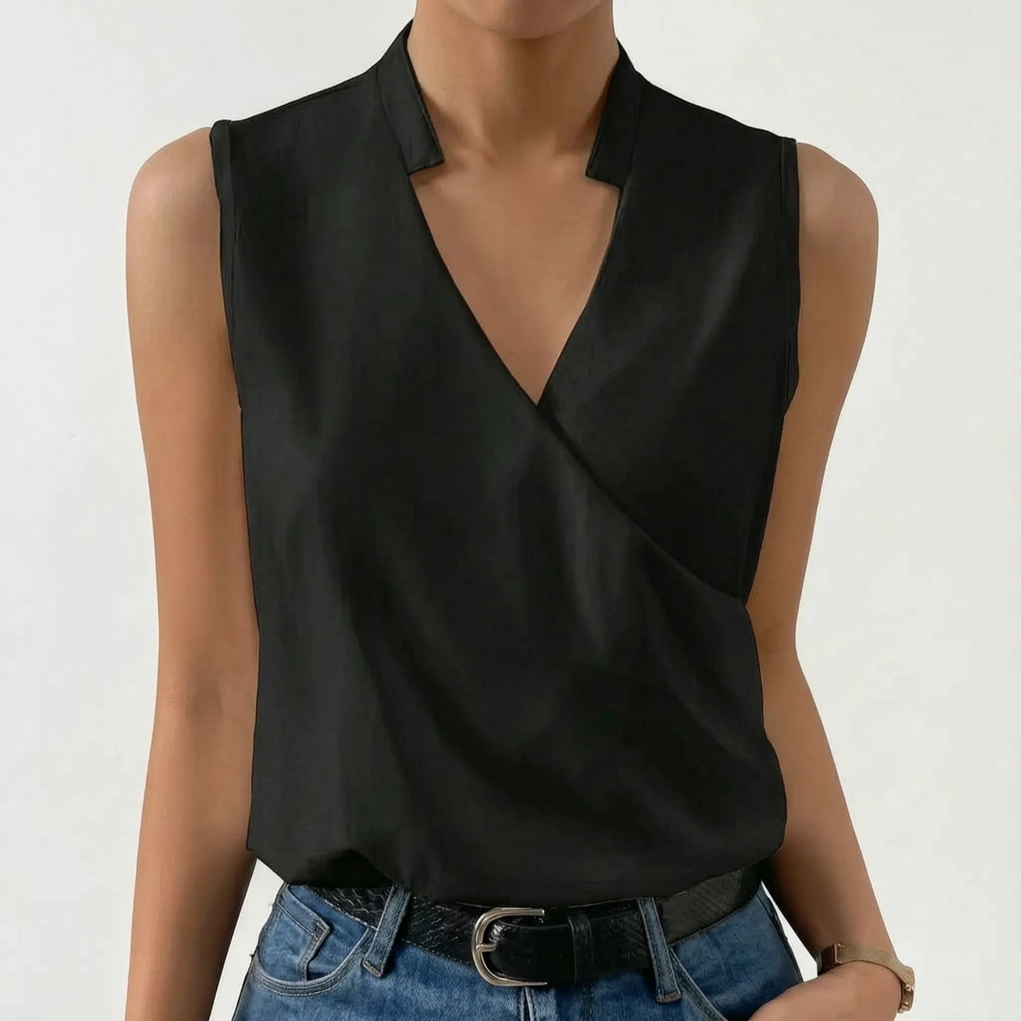 Somnis™ -  Sleeveless Wrap Style Blouse -  Layering Under Blazers