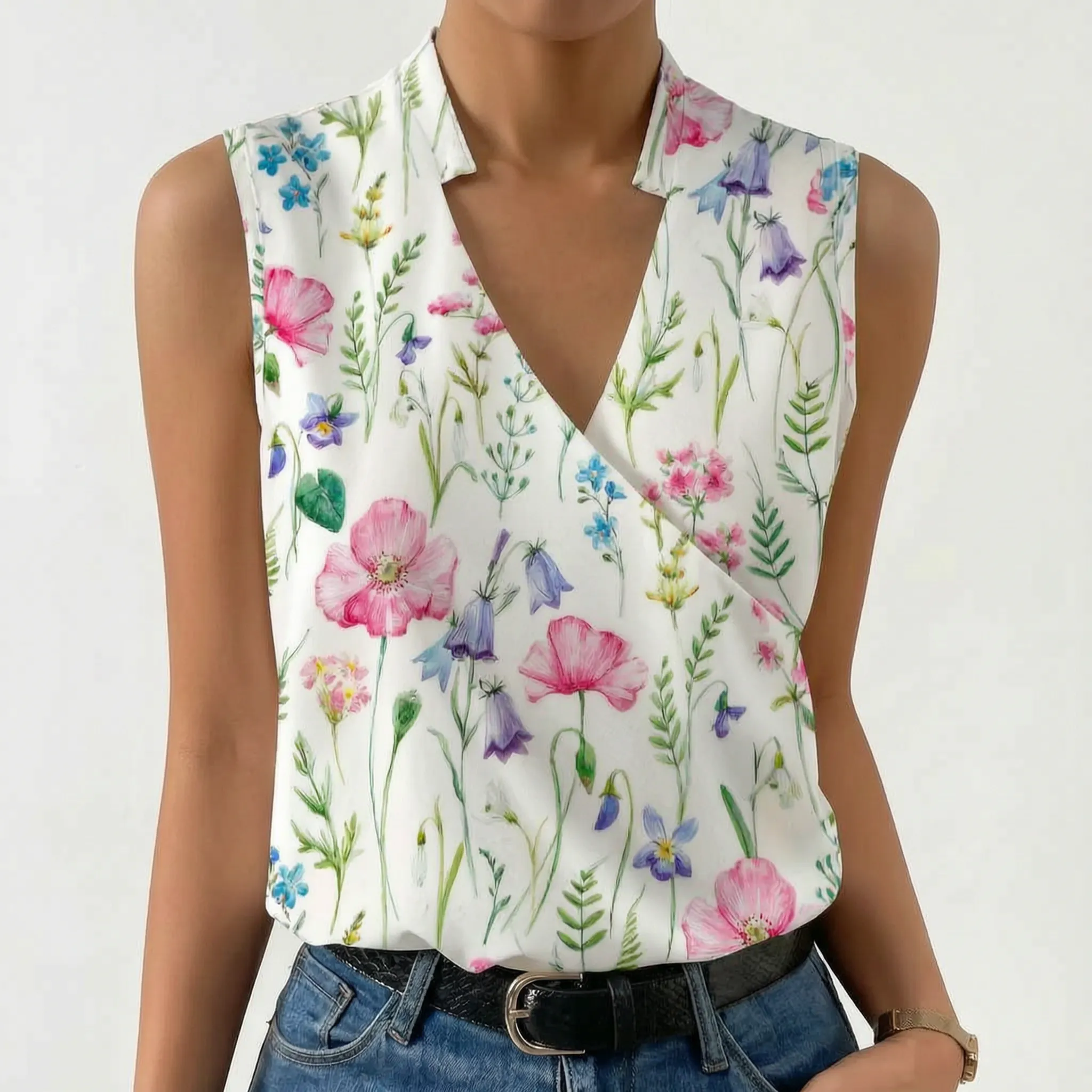 Somnis™ -  Sleeveless Wrap Style Blouse -  Layering Under Blazers