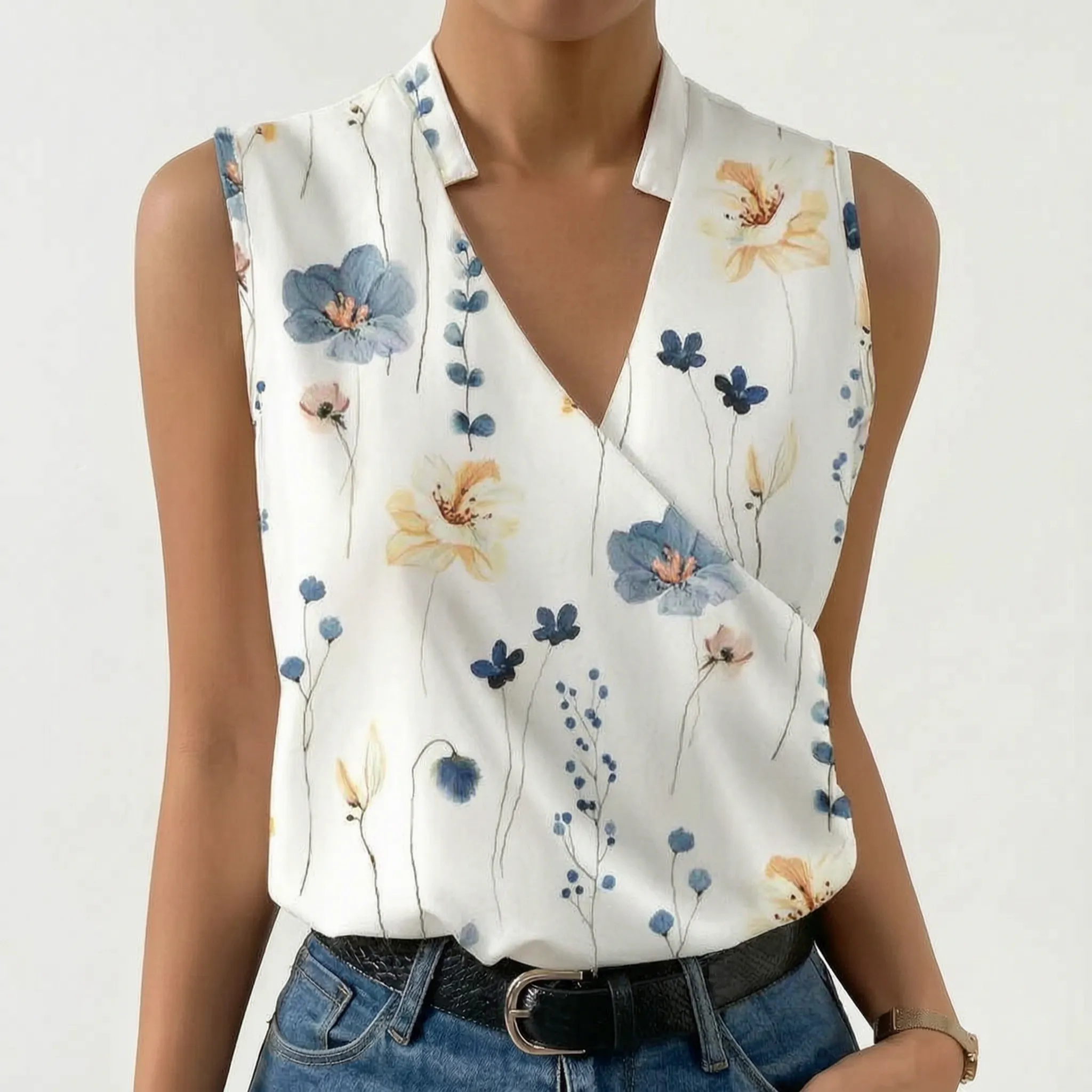 Somnis™ -  Sleeveless Wrap Style Blouse -  Layering Under Blazers