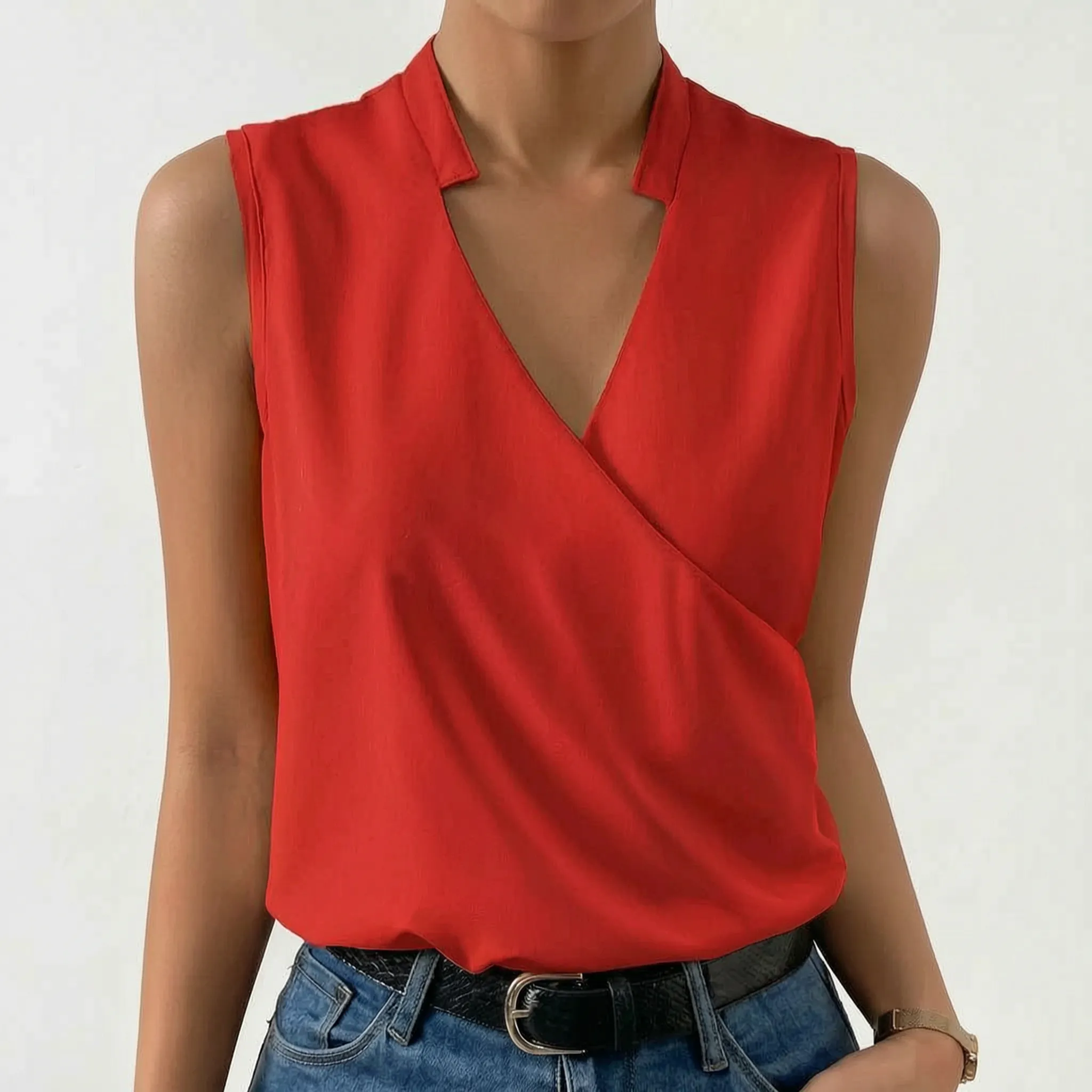 Somnis™ -  Sleeveless Wrap Style Blouse -  Layering Under Blazers