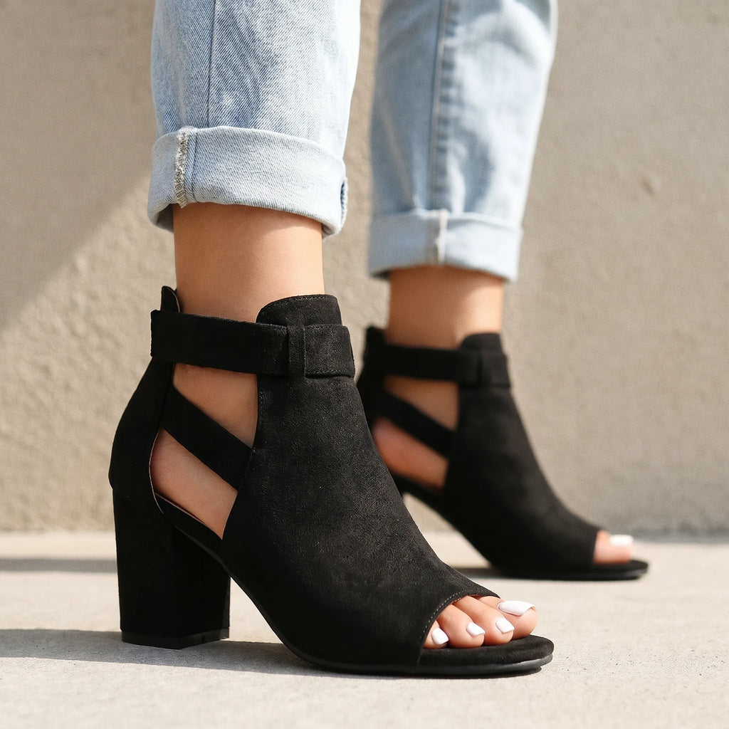 Stepchic™ -  Peep-Toe Block Heel Sandals -  Adding Subtle Height