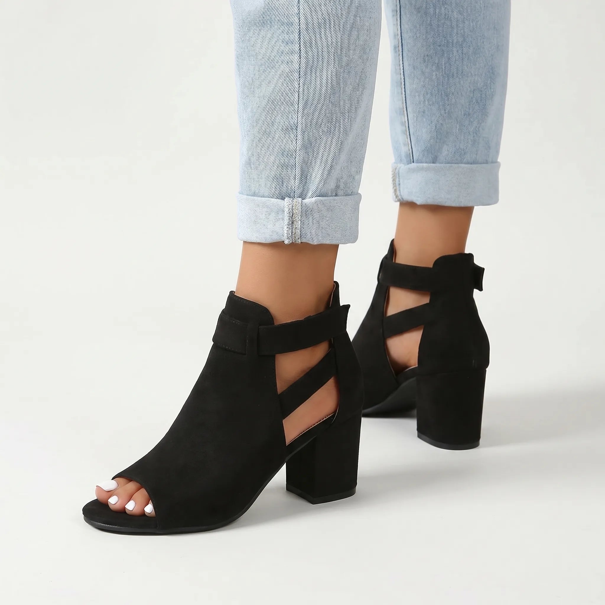 Stepchic™ -  Peep-Toe Block Heel Sandals -  Adding Subtle Height