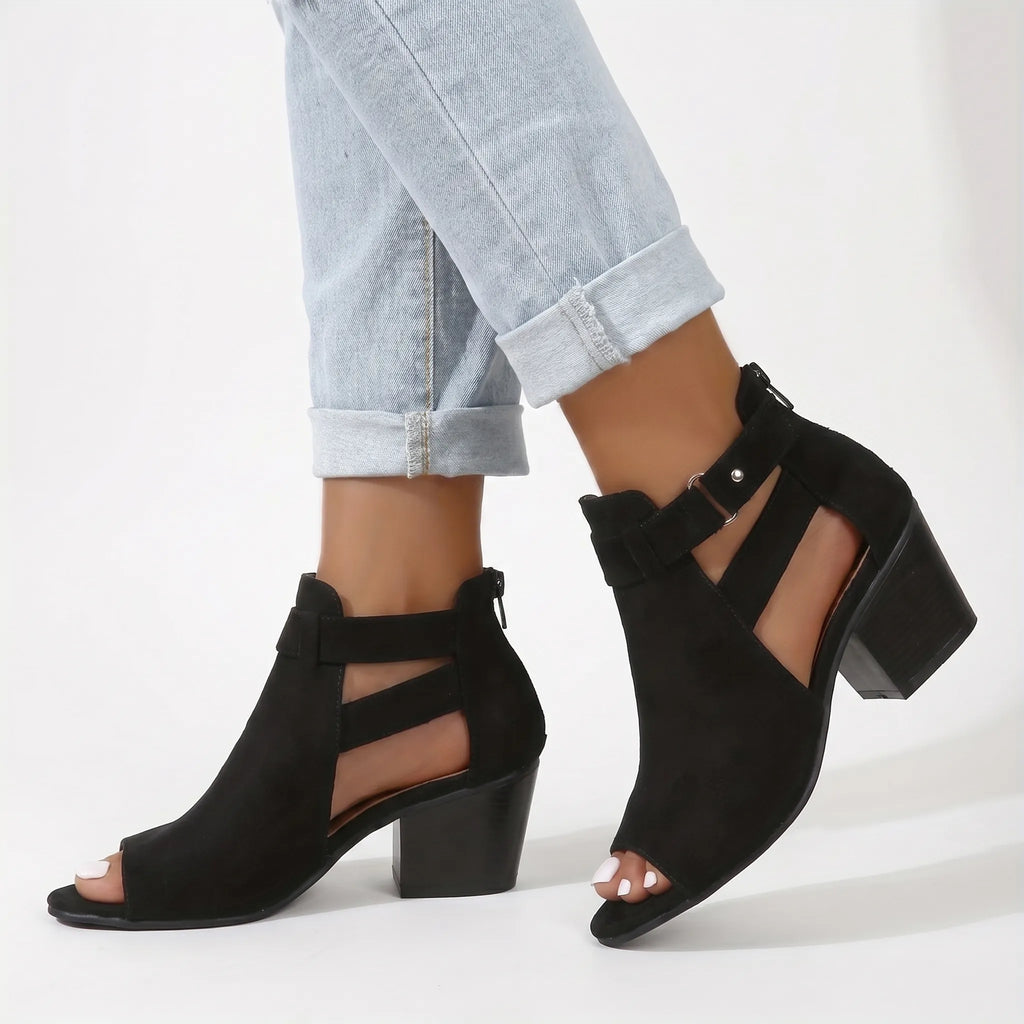Stepchic™ -  Peep-Toe Block Heel Sandals -  Adding Subtle Height