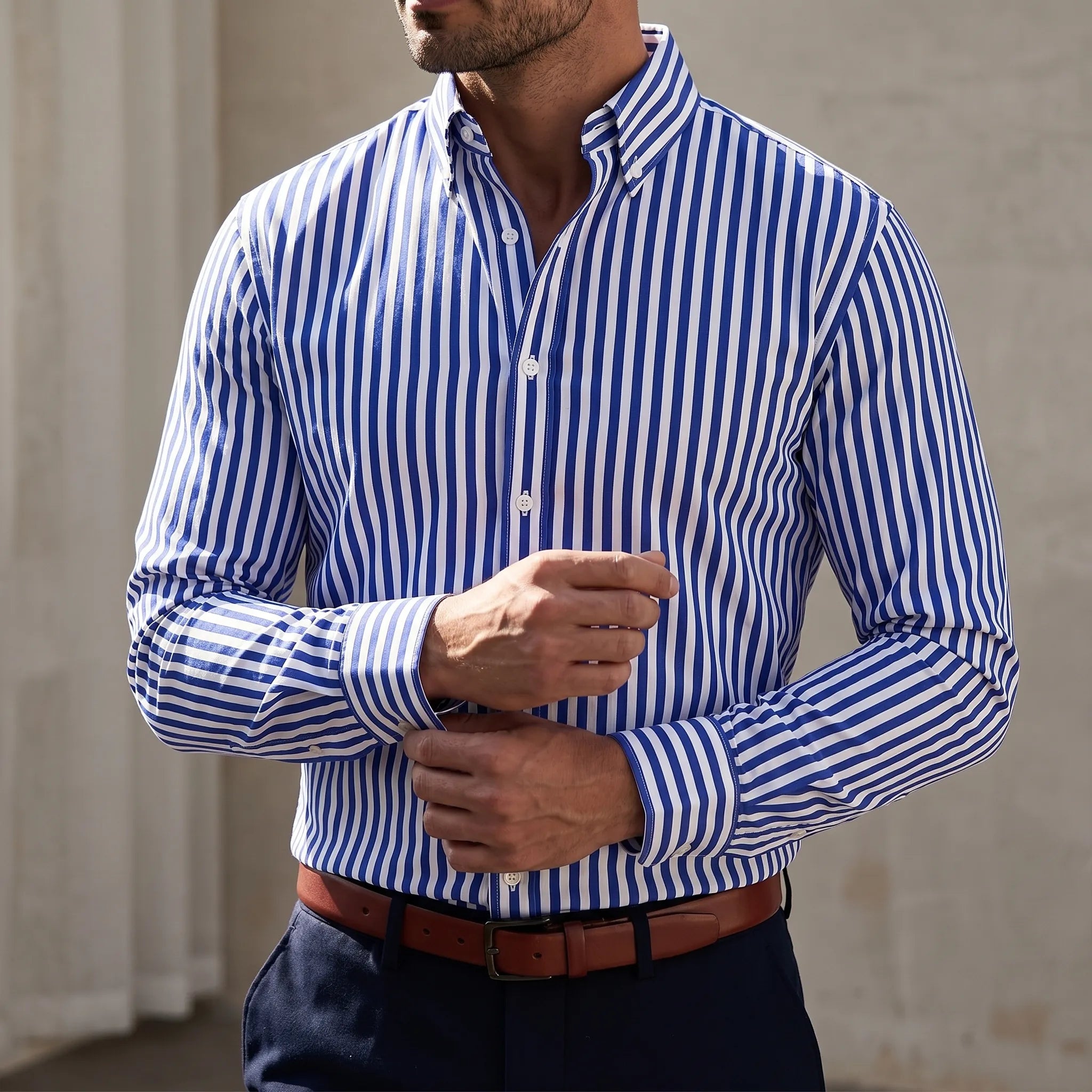 Striad™ -  Men's Striped Long Sleeve Shirt -  Office Wear