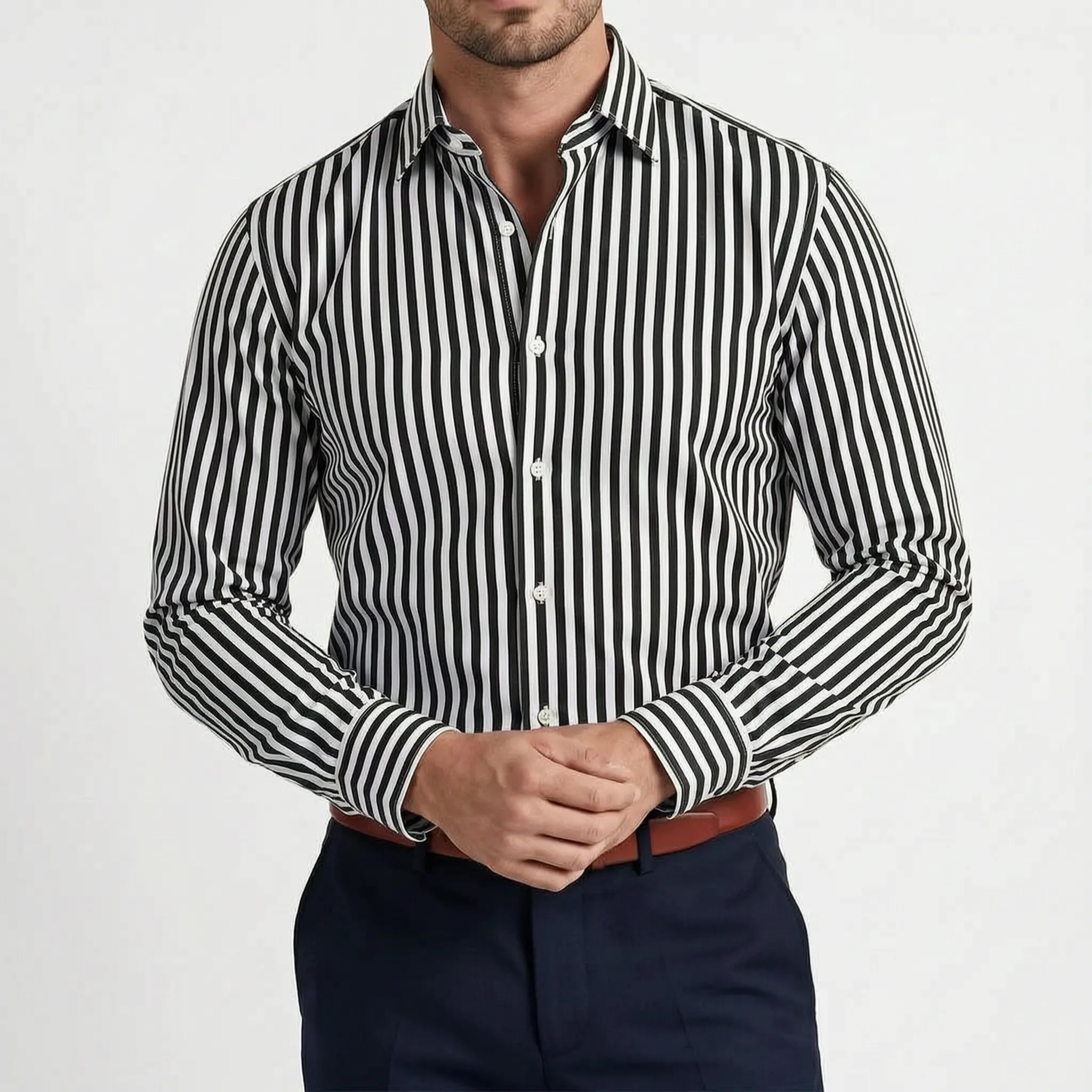 Striad™ -  Men's Striped Long Sleeve Shirt -  Office Wear