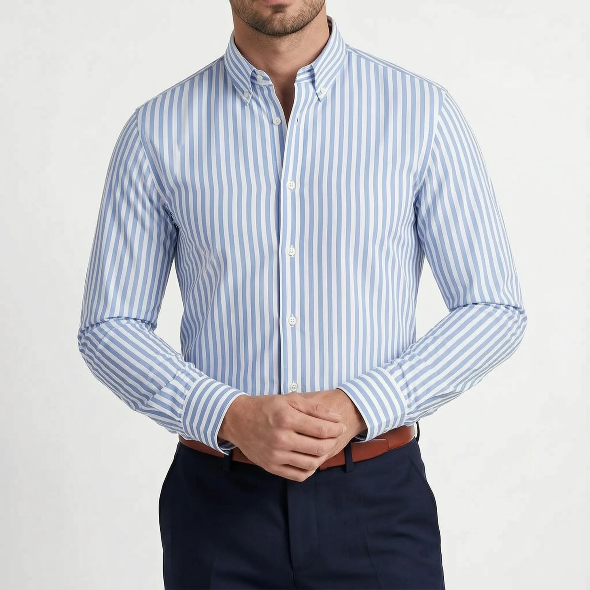 Striad™ -  Men's Striped Long Sleeve Shirt -  Office Wear