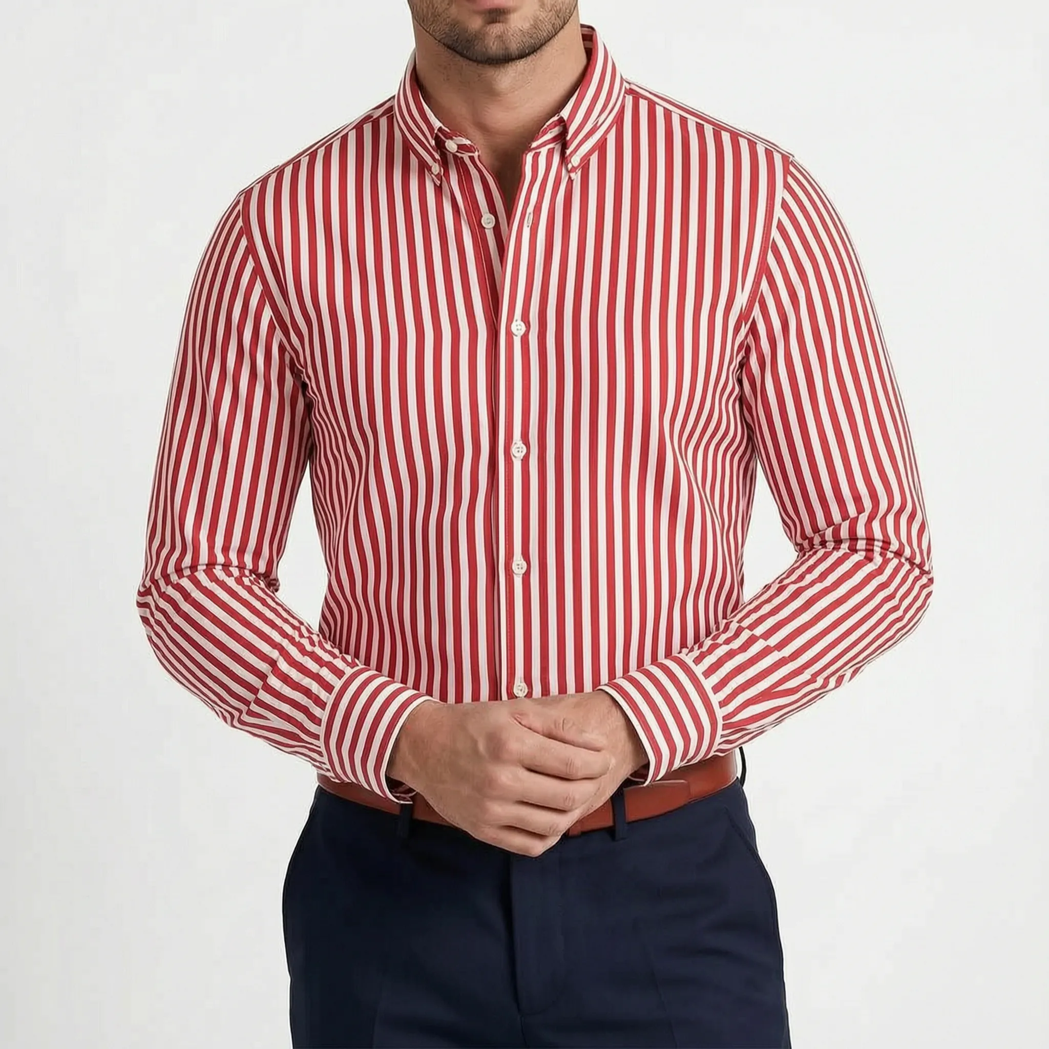 Striad™ -  Men's Striped Long Sleeve Shirt -  Office Wear