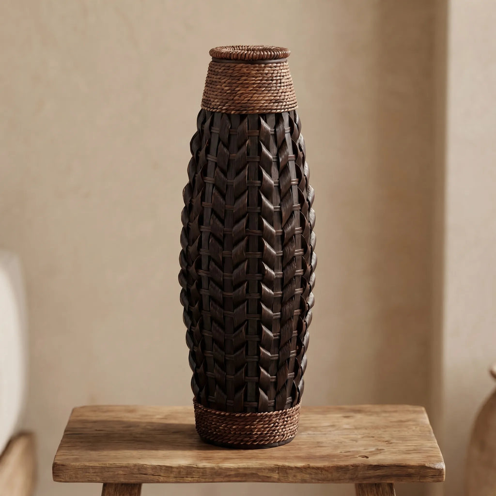 Sylvica™ -  Tall Woven Floor Vase -  Displaying Dried Flowers