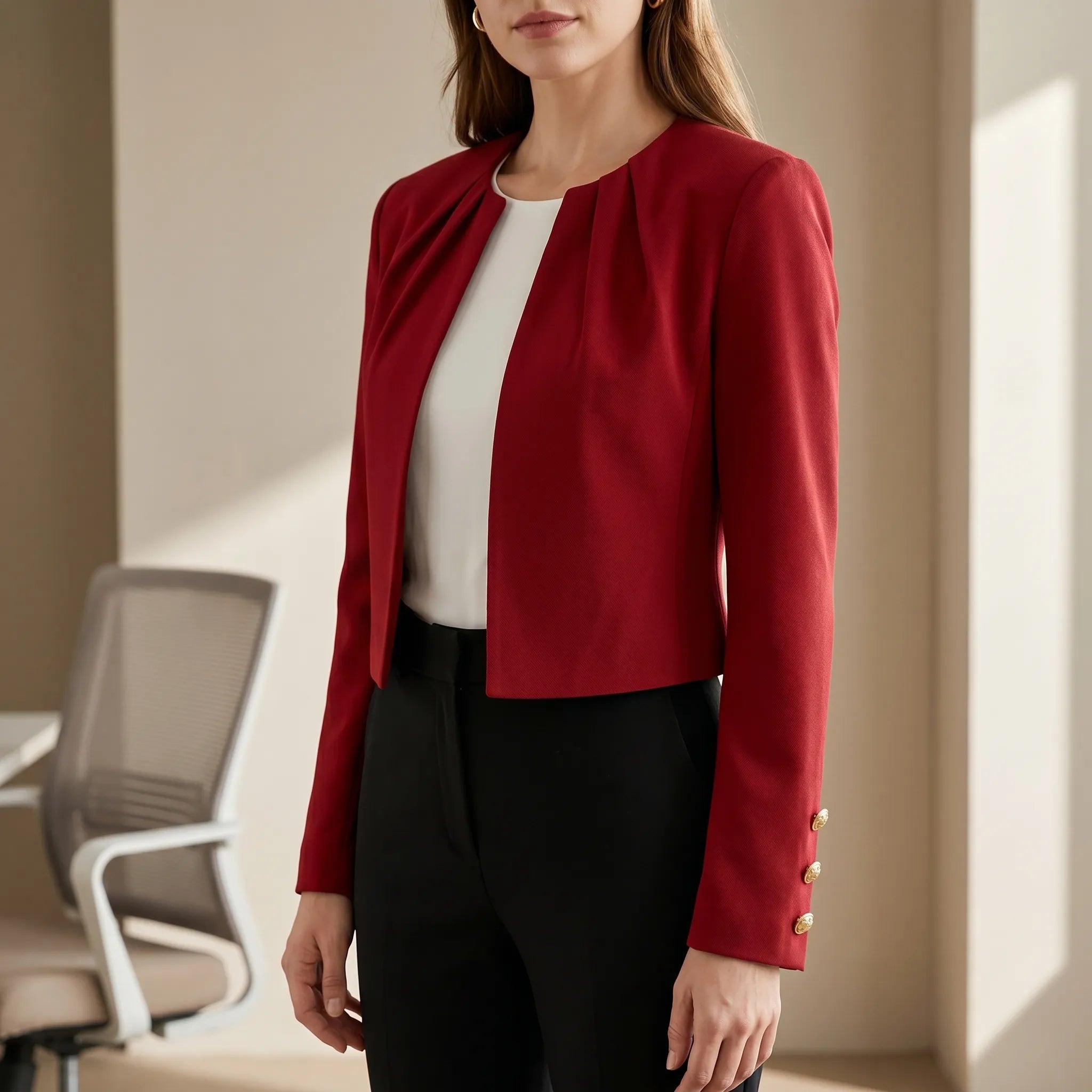 Tailoris™ -  Cropped Open Front Blazer -  Office Layering