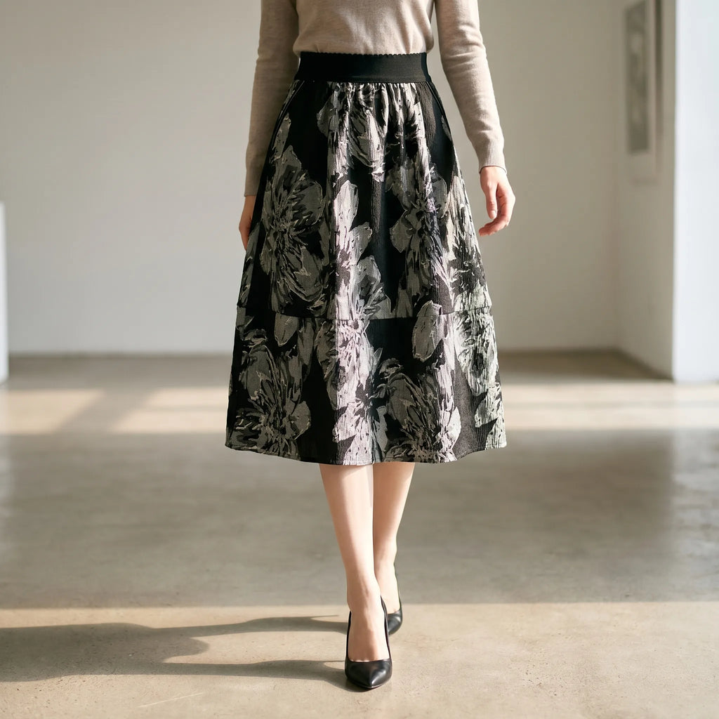Texara™ -  High-Waisted A-Line Midi Skirt -  Smart-Casual Styling