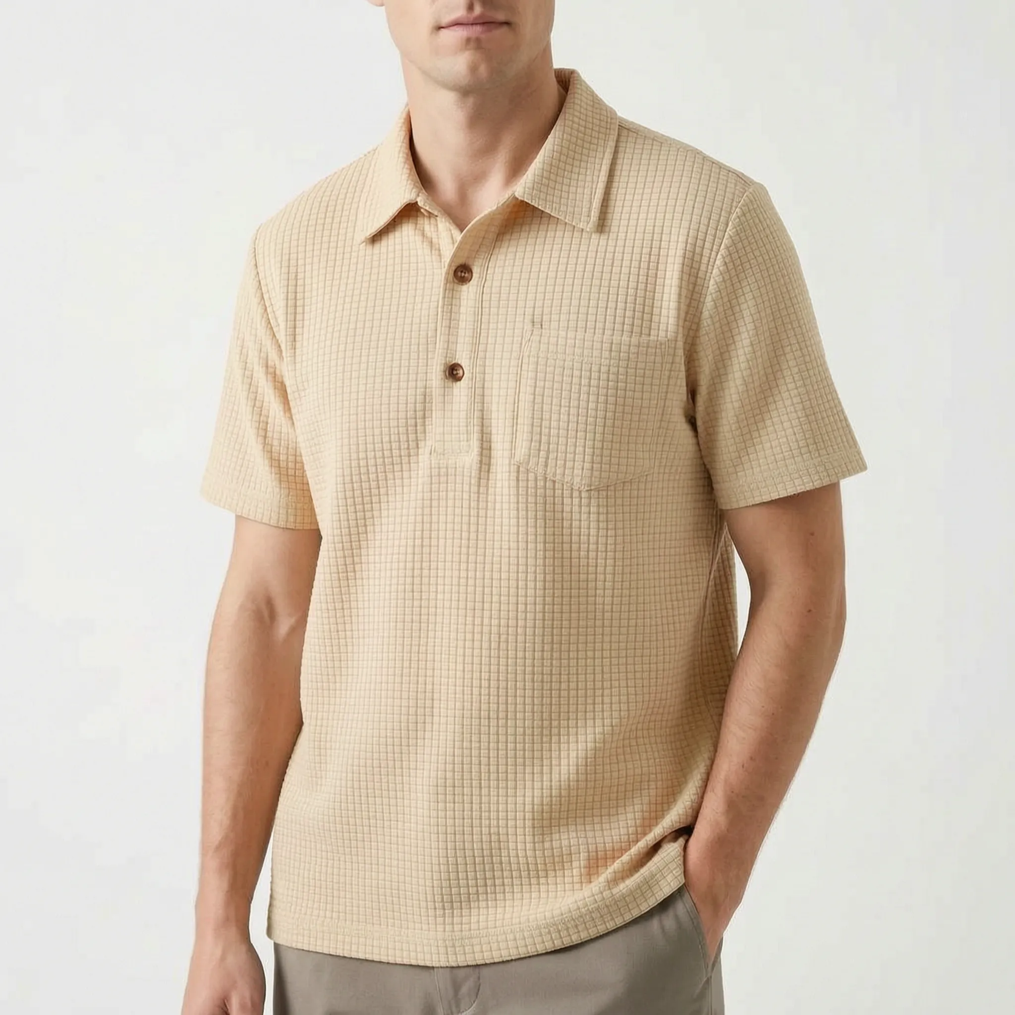 Texley™ -  Men's Waffle Textured Polo -  Casual Weekend Wear