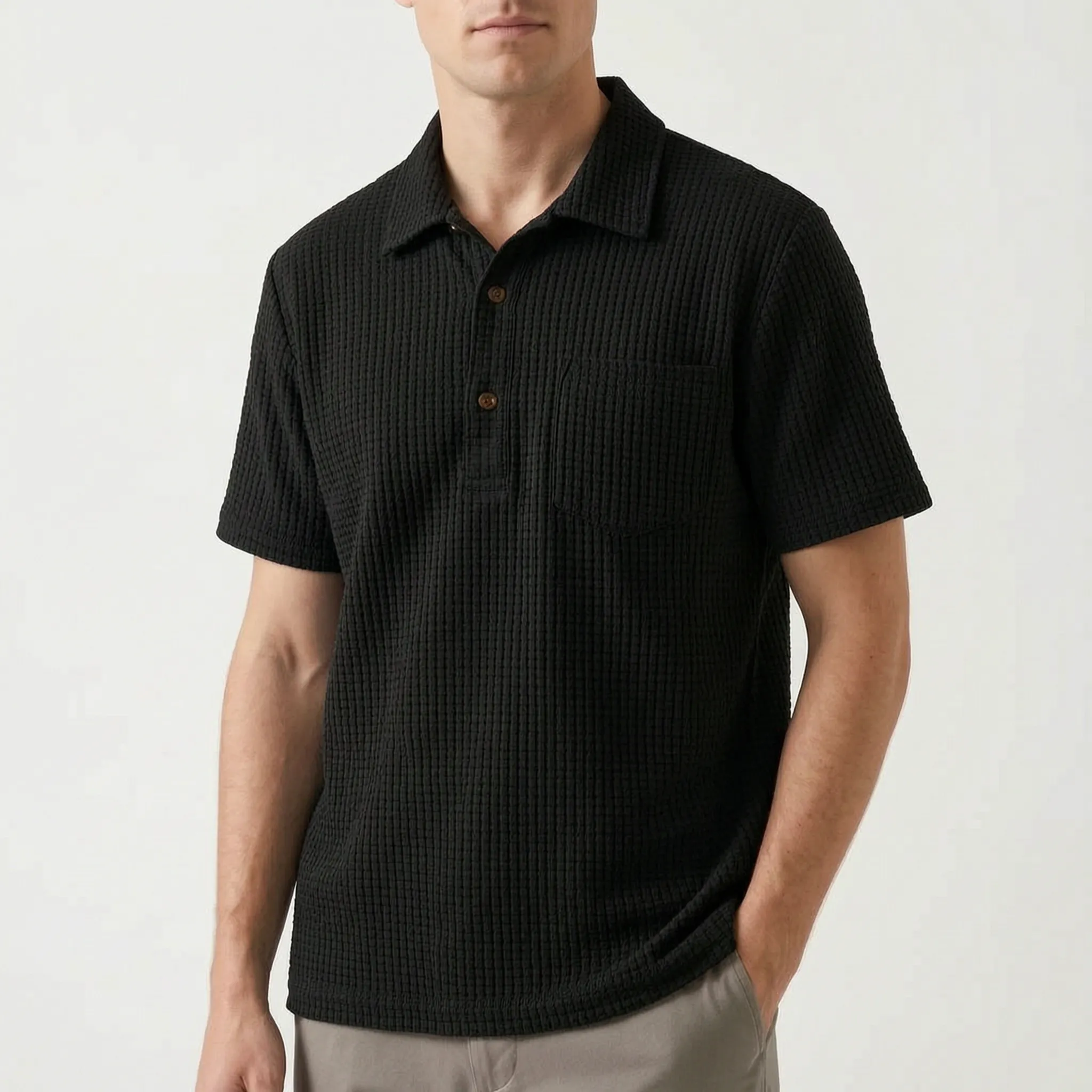Texley™ -  Men's Waffle Textured Polo -  Casual Weekend Wear