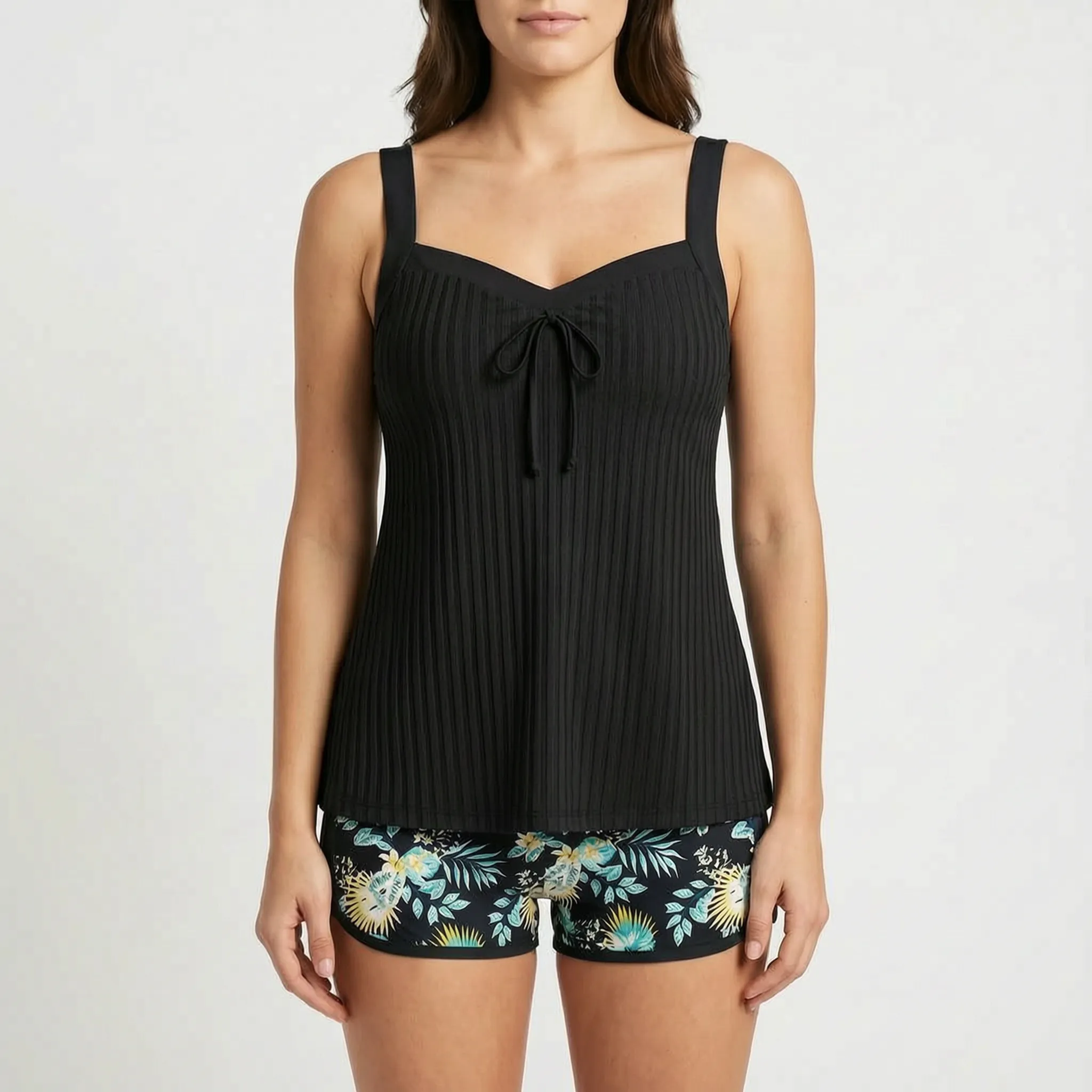 Tropicora™ -  Two Piece Ribbed Tankini Set -  Relaxing Poolside