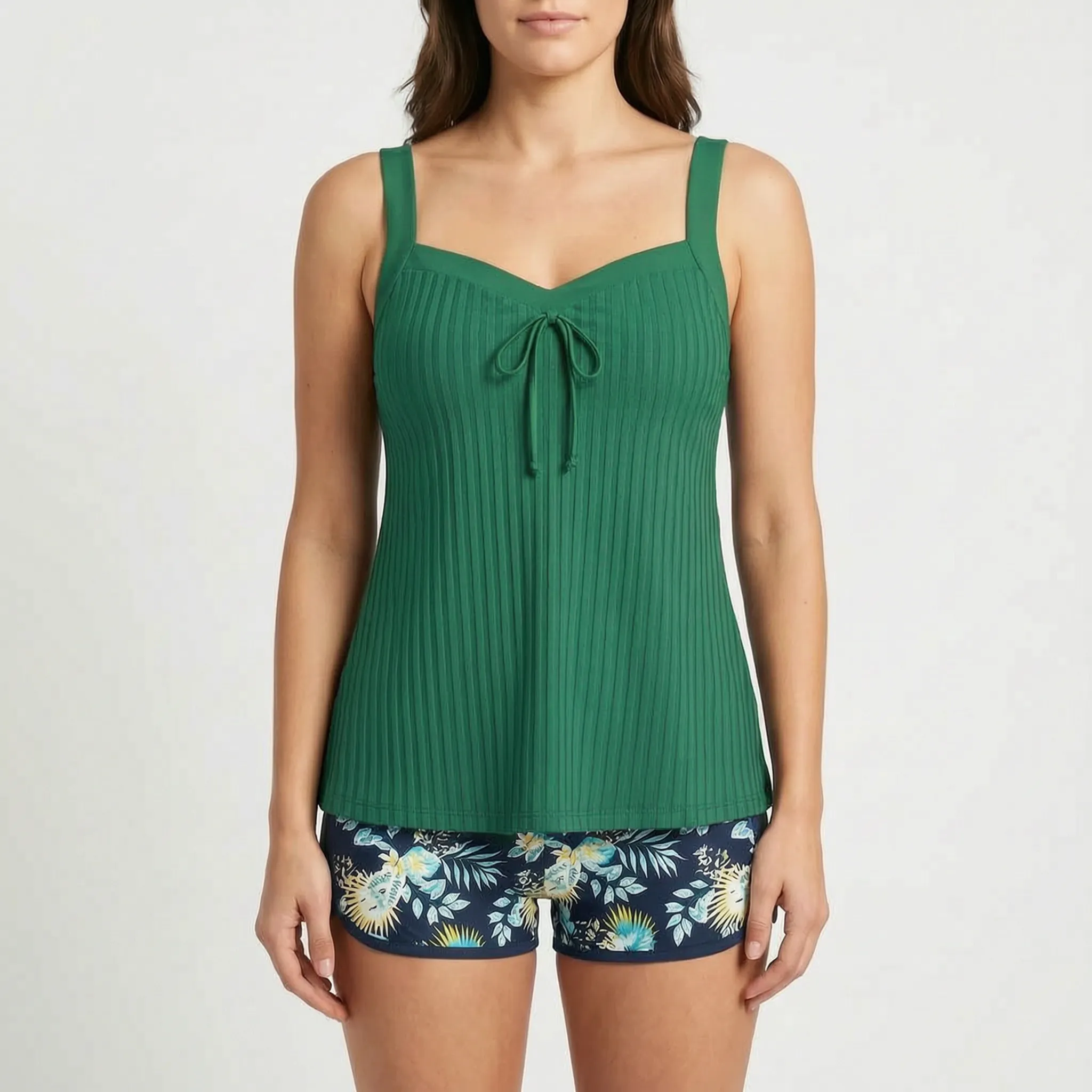 Tropicora™ -  Two Piece Ribbed Tankini Set -  Relaxing Poolside