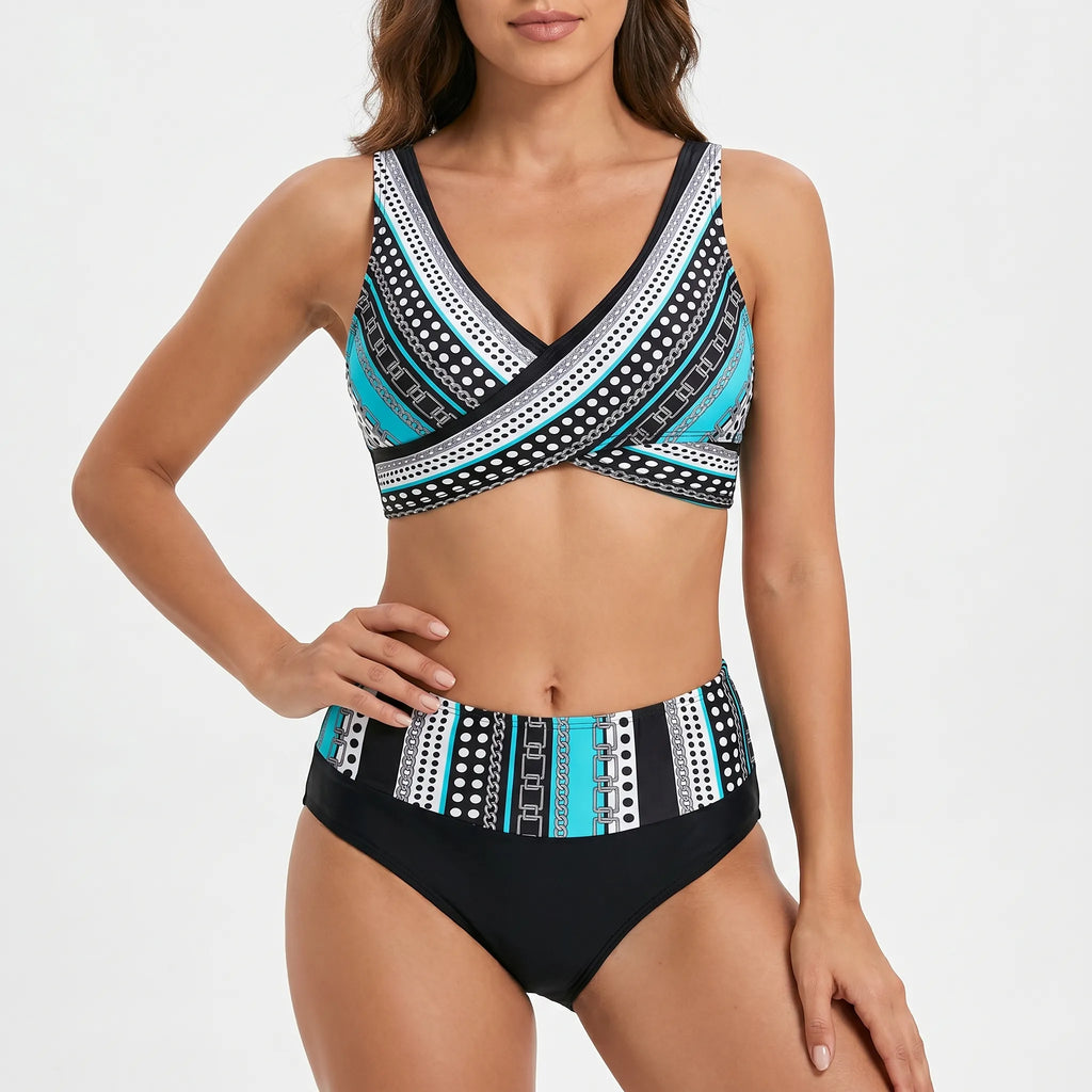 Vaelia™ -  High-Waisted Geometric Bikini Set -  Beach Holidays