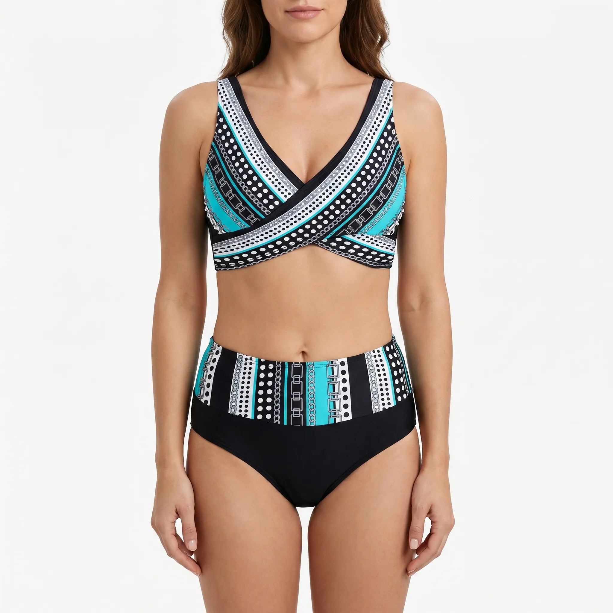 Vaelia™ -  High-Waisted Geometric Bikini Set -  Beach Holidays