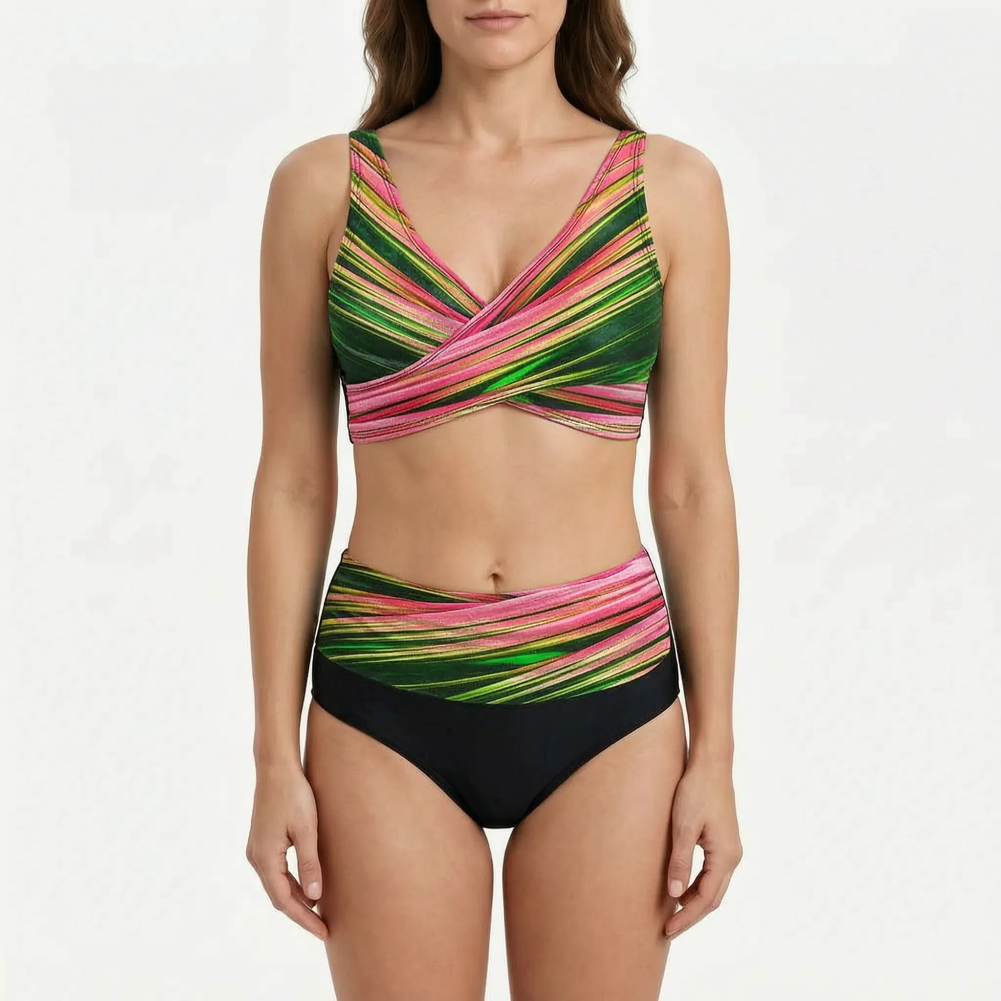 Vaelia™ -  High-Waisted Geometric Bikini Set -  Beach Holidays