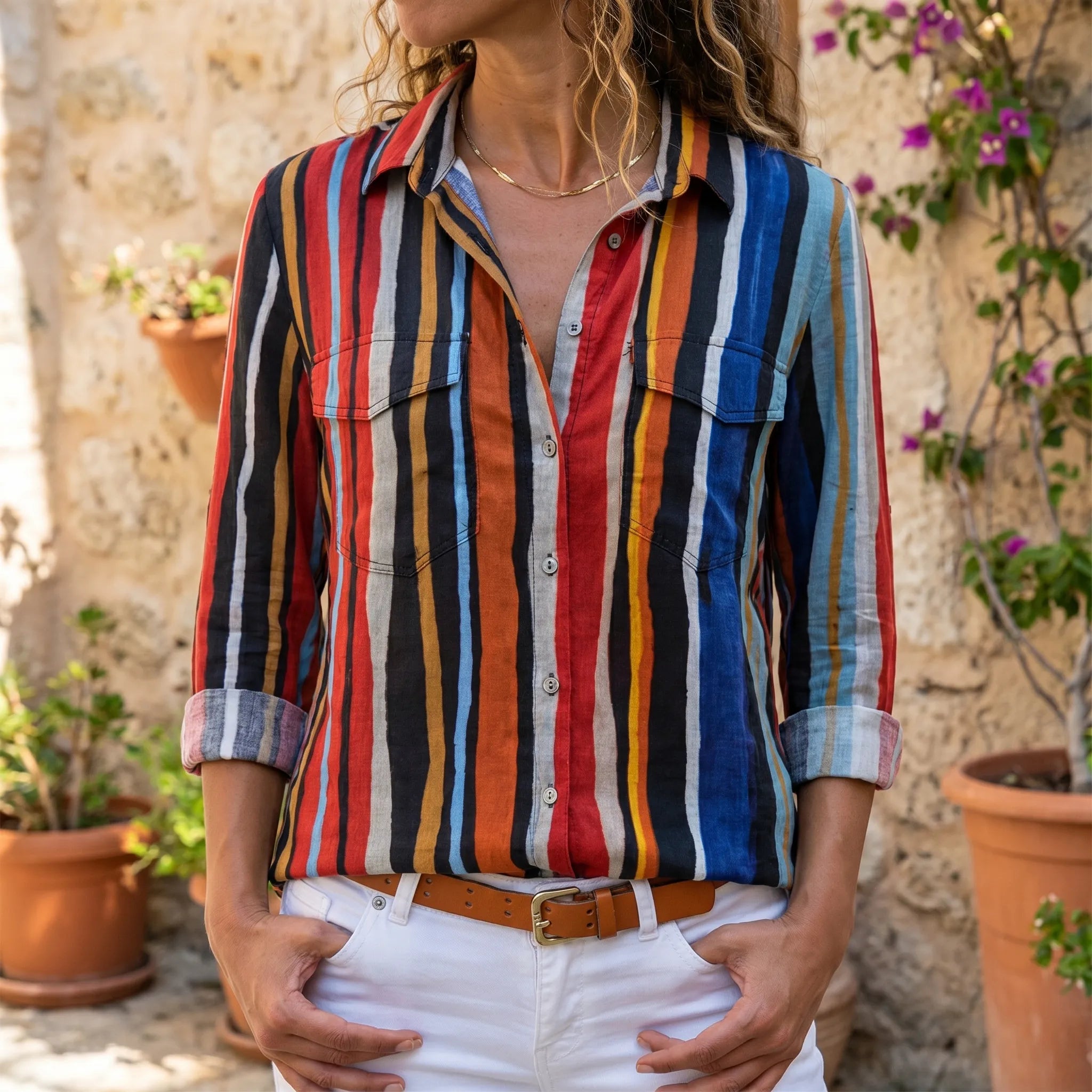 Vantara™ -  Abstract Print Button Blouse -  Everyday Casual Wear