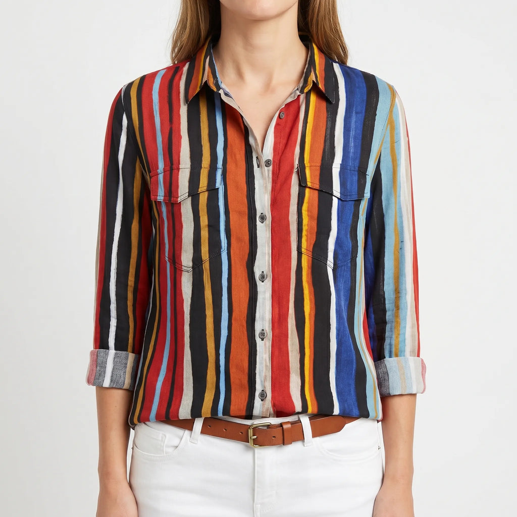 Vantara™ -  Abstract Print Button Blouse -  Everyday Casual Wear