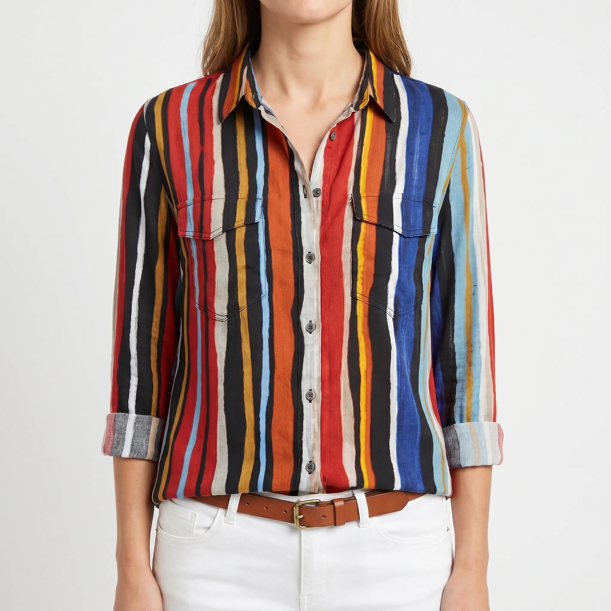 Vantara™ -  Abstract Print Button Blouse -  Everyday Casual Wear