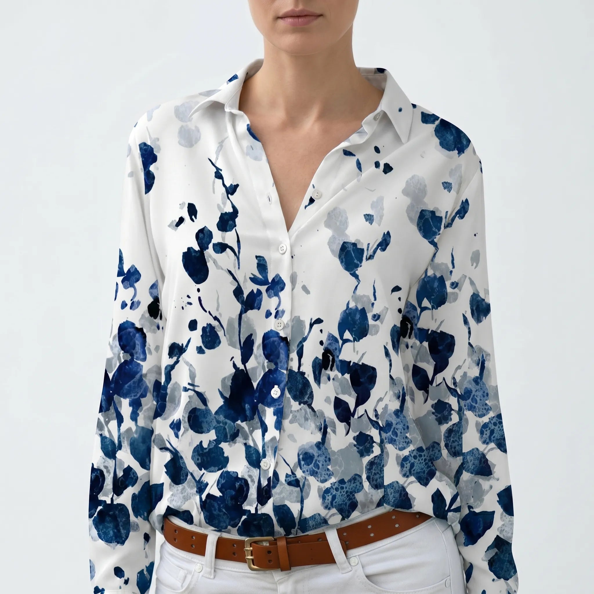 Vantara™ -  Abstract Print Button Blouse -  Everyday Casual Wear