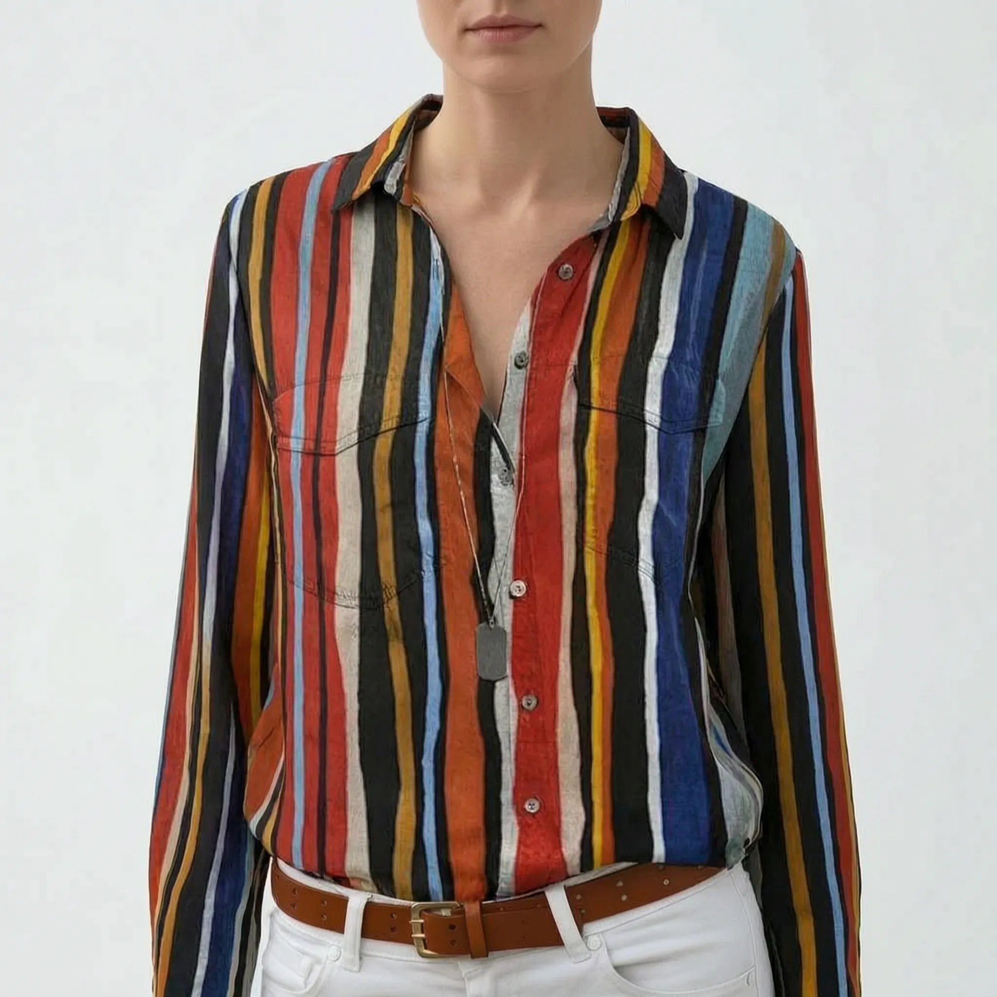 Vantara™ -  Abstract Print Button Blouse -  Everyday Casual Wear