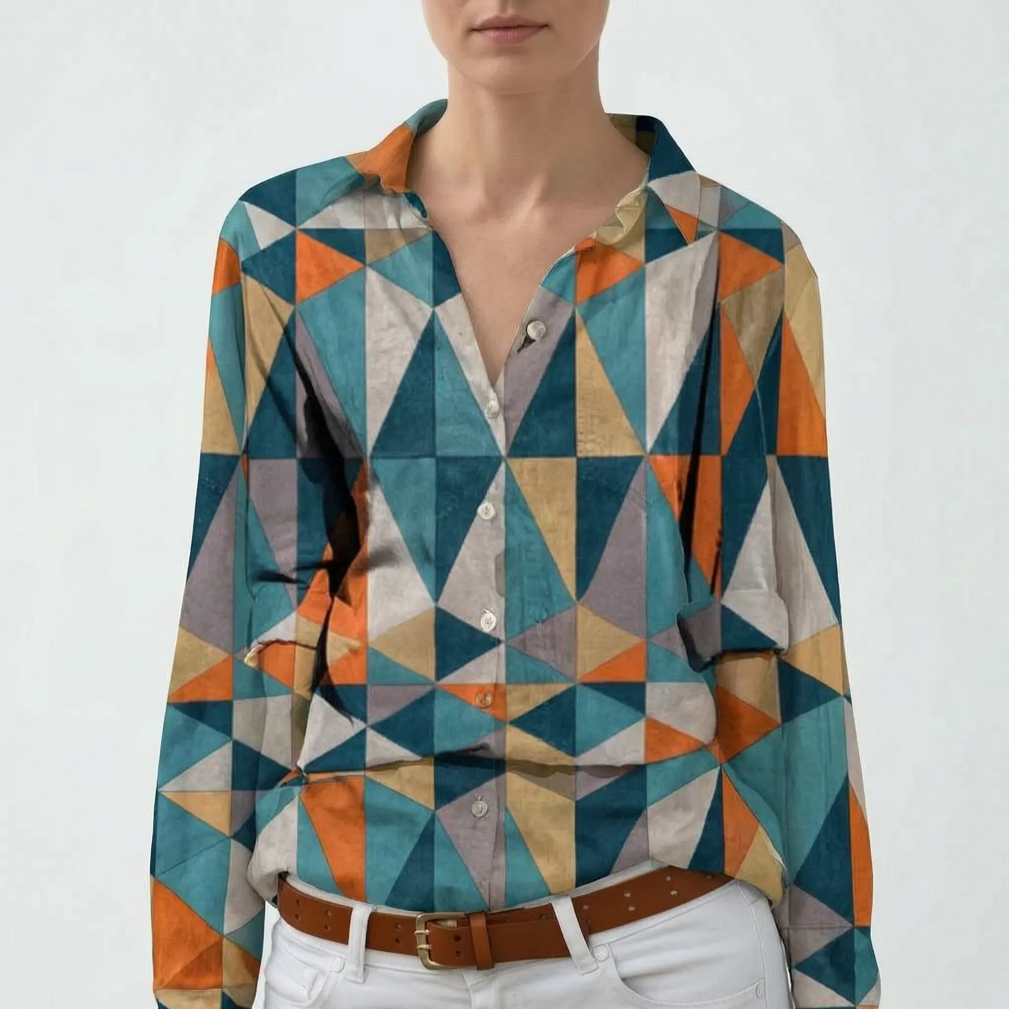 Vantara™ -  Abstract Print Button Blouse -  Everyday Casual Wear