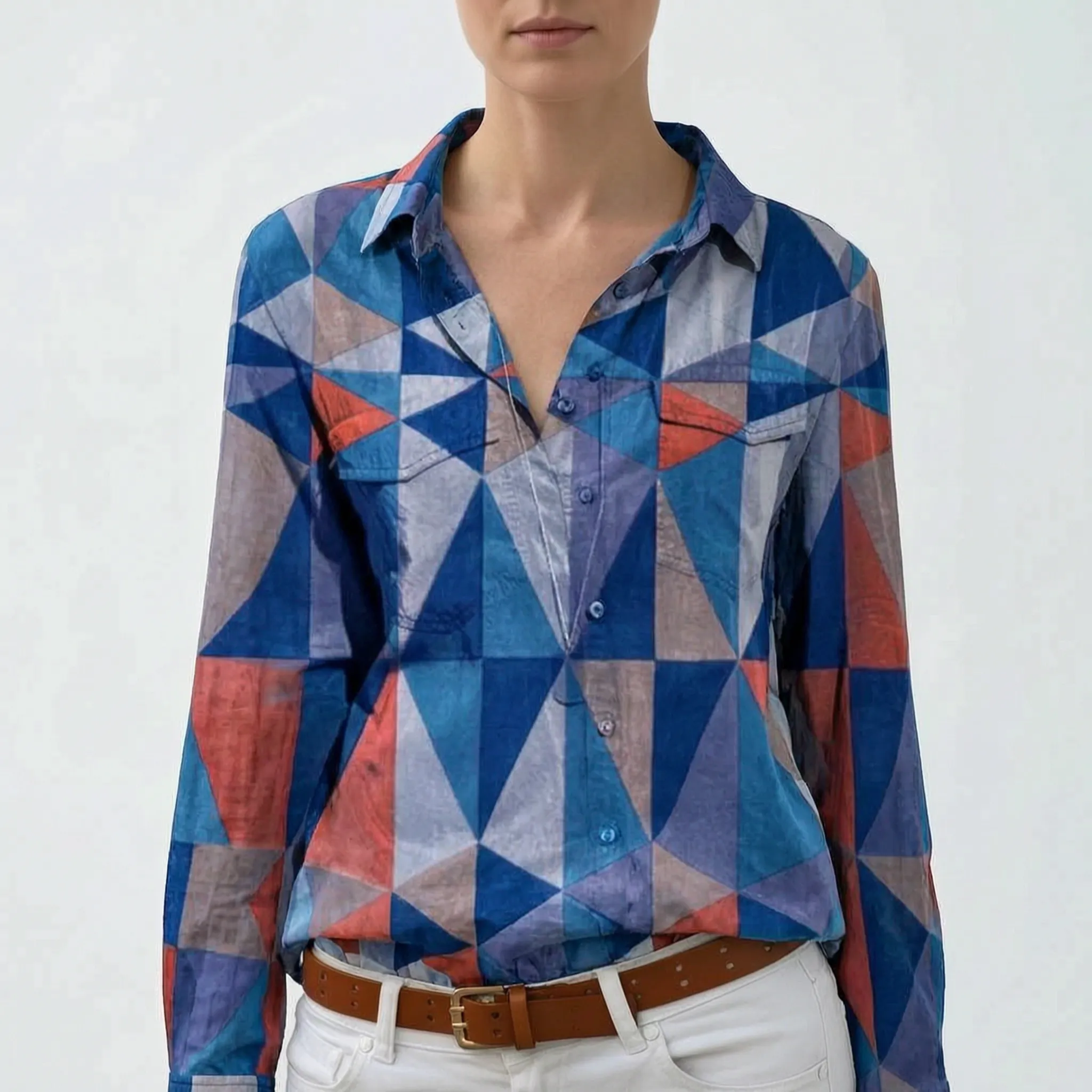 Vantara™ -  Abstract Print Button Blouse -  Everyday Casual Wear