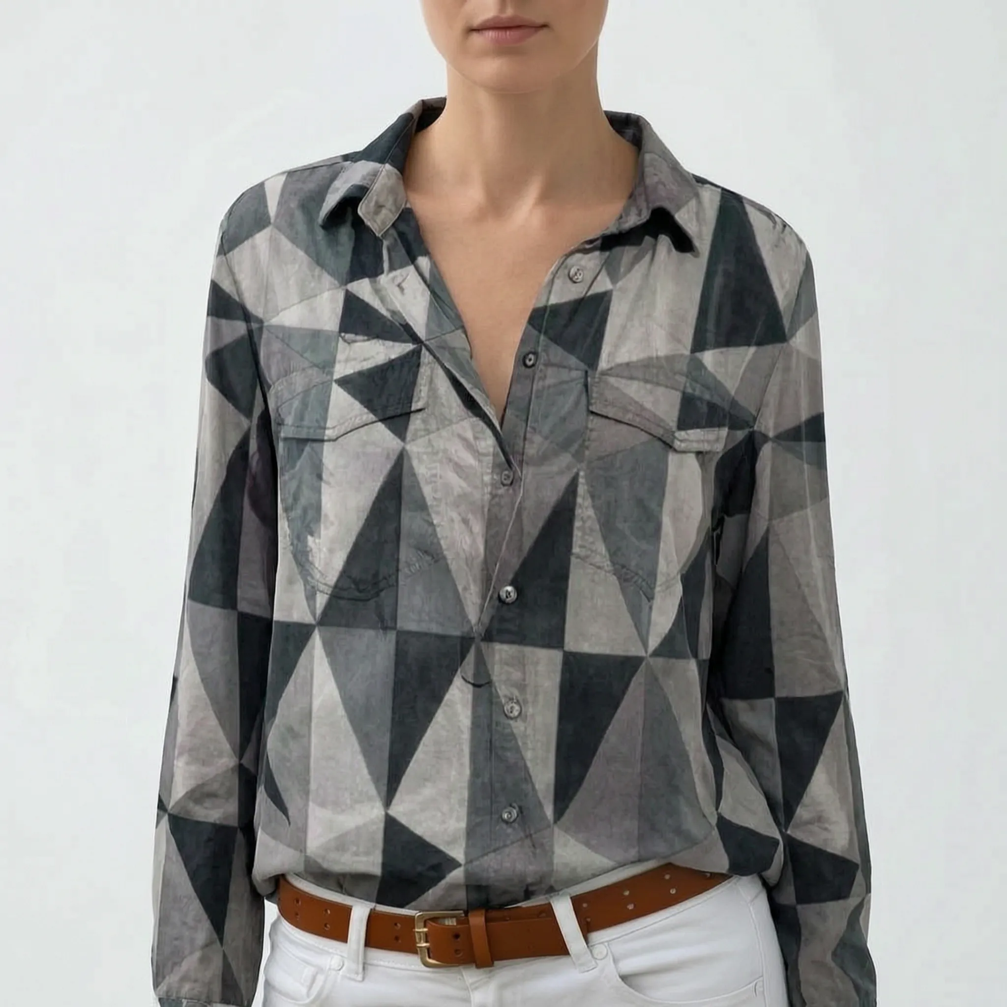 Vantara™ -  Abstract Print Button Blouse -  Everyday Casual Wear