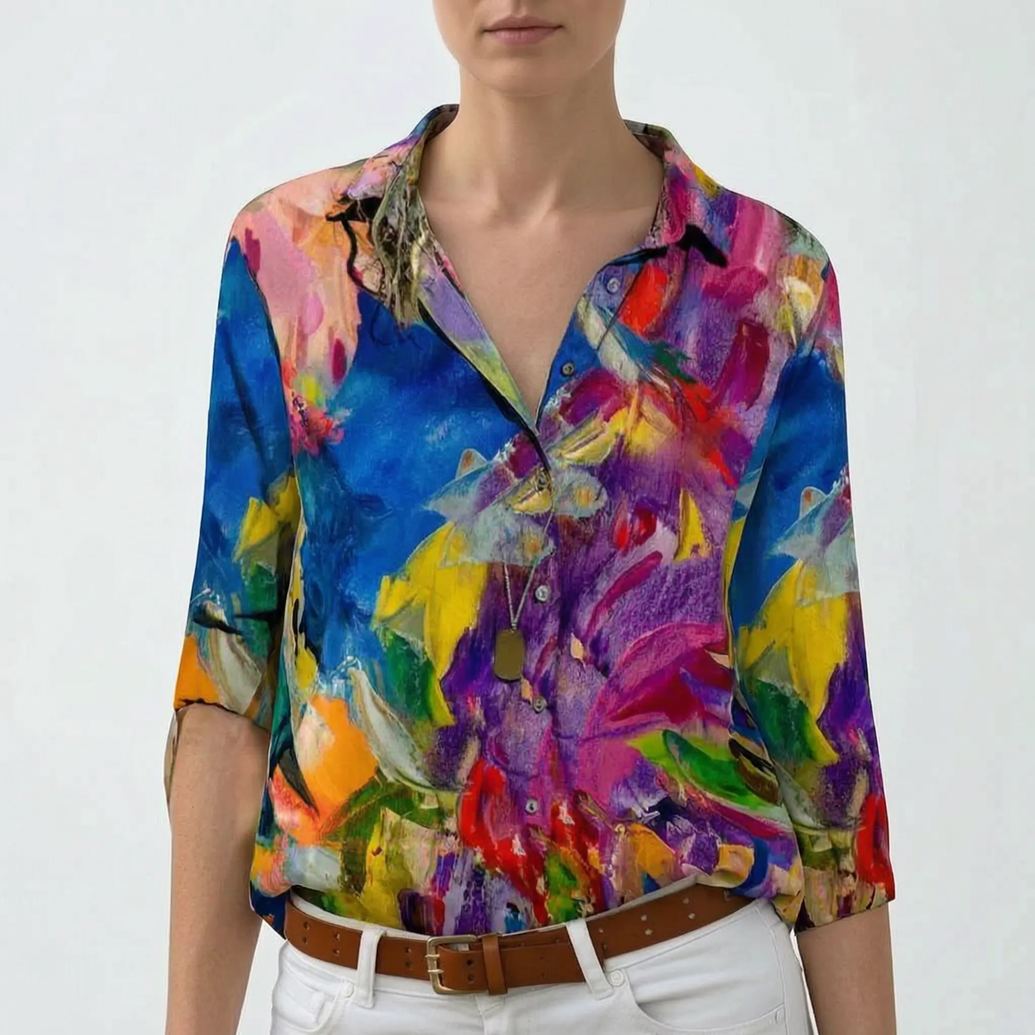 Vantara™ -  Abstract Print Button Blouse -  Everyday Casual Wear