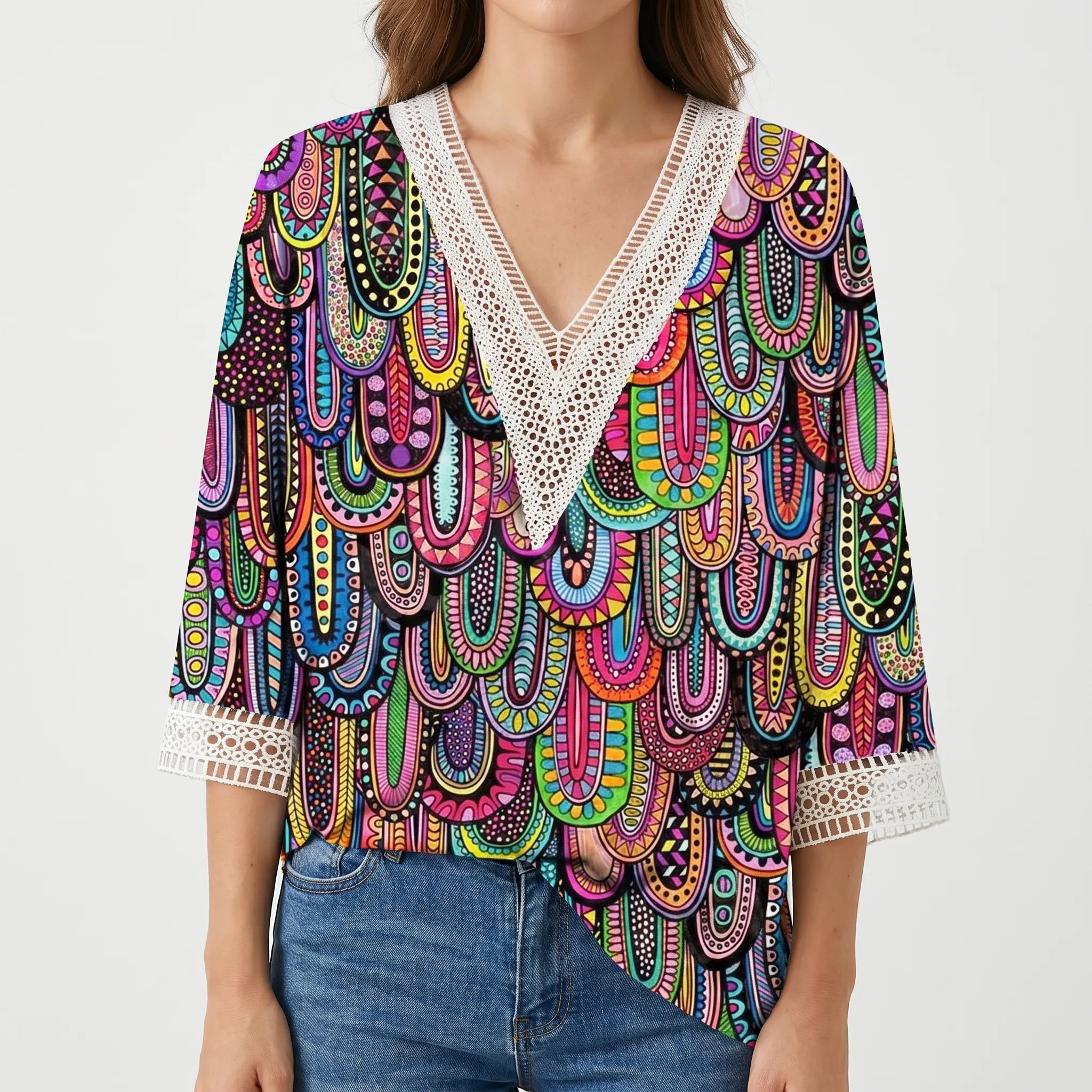 Vaylia™ -  Printed V-Neck Summer Blouse -  Daytime Socialising