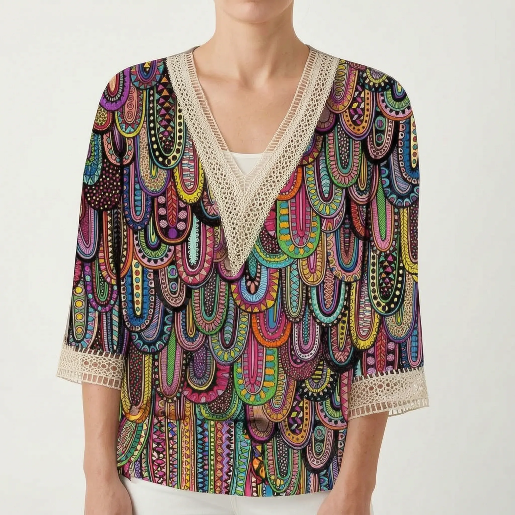 Vaylia™ -  Printed V-Neck Summer Blouse -  Daytime Socialising
