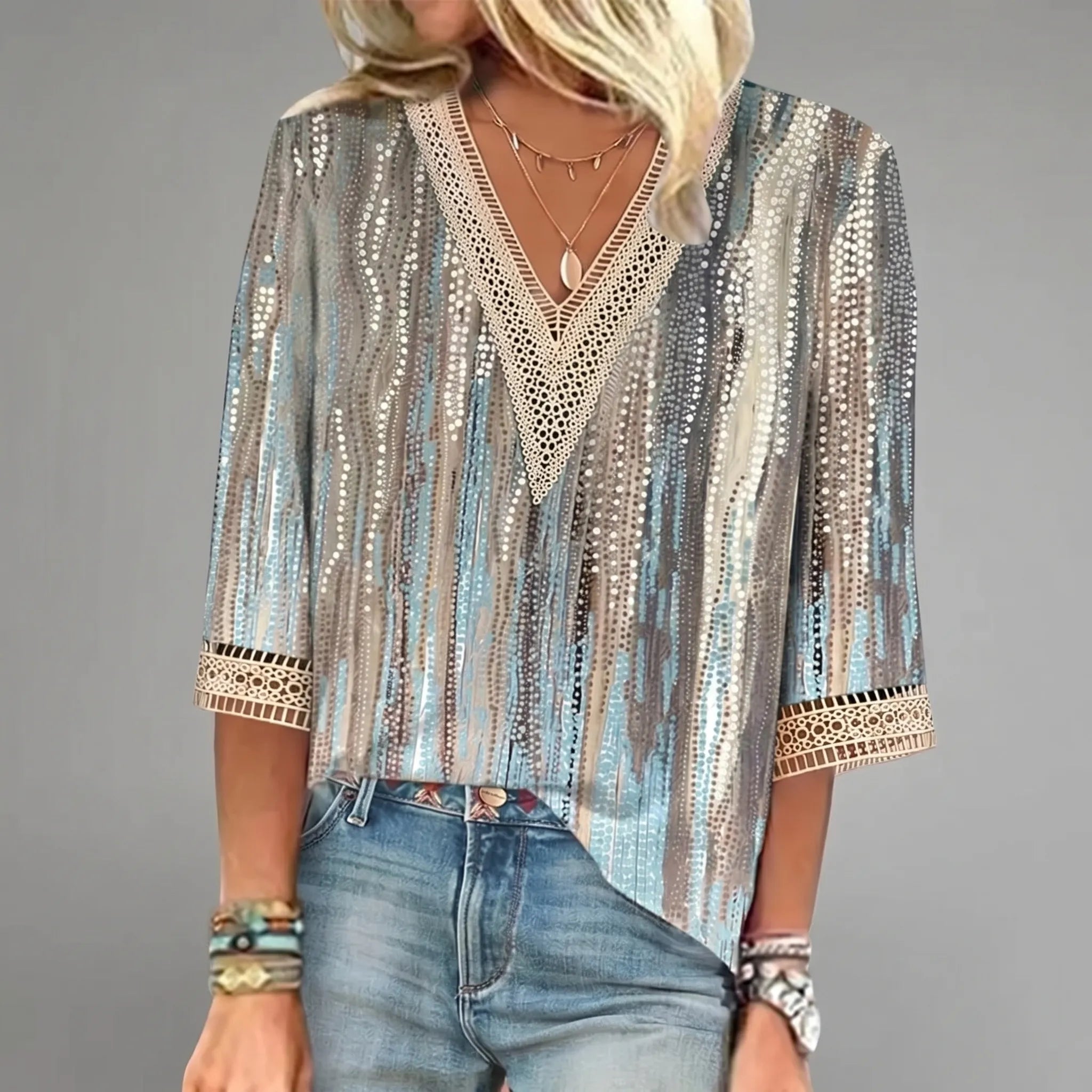 Vaylia™ -  Printed V-Neck Summer Blouse -  Daytime Socialising