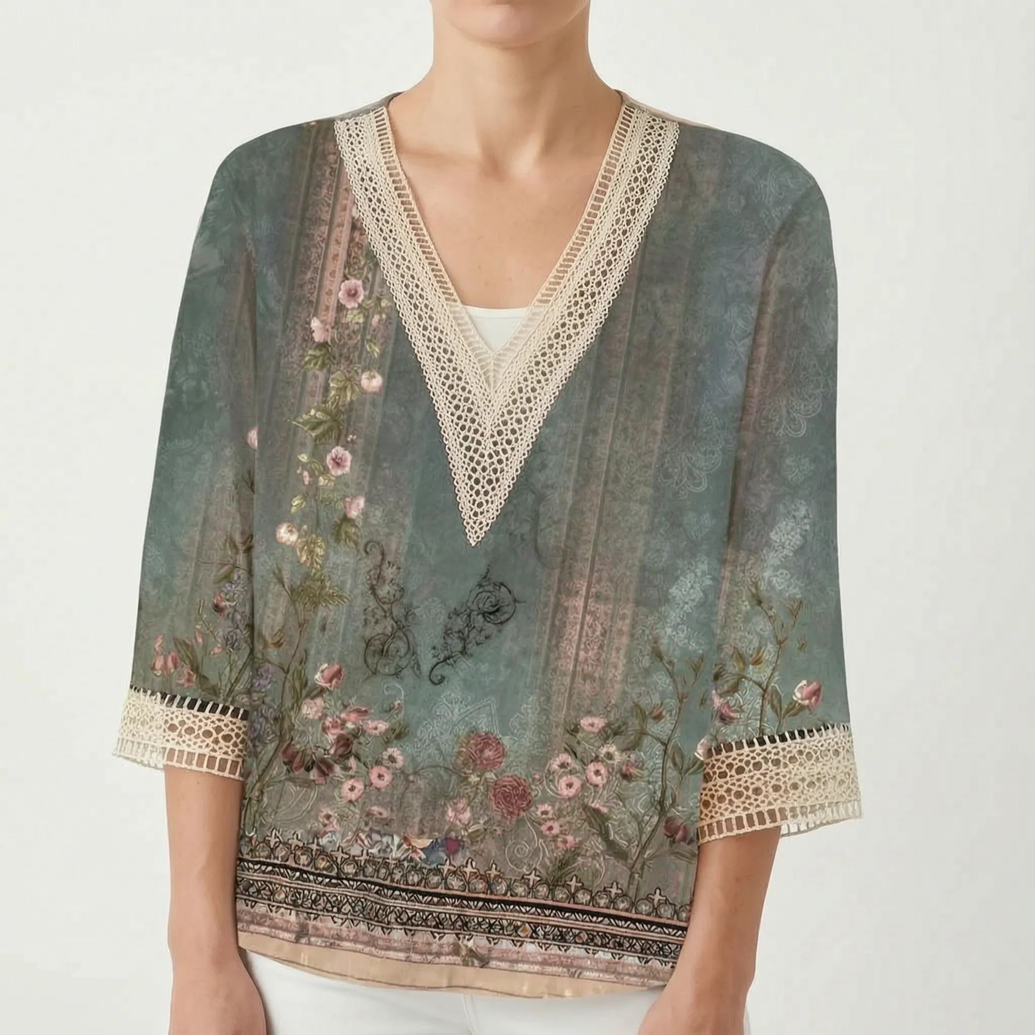 Vaylia™ -  Printed V-Neck Summer Blouse -  Daytime Socialising