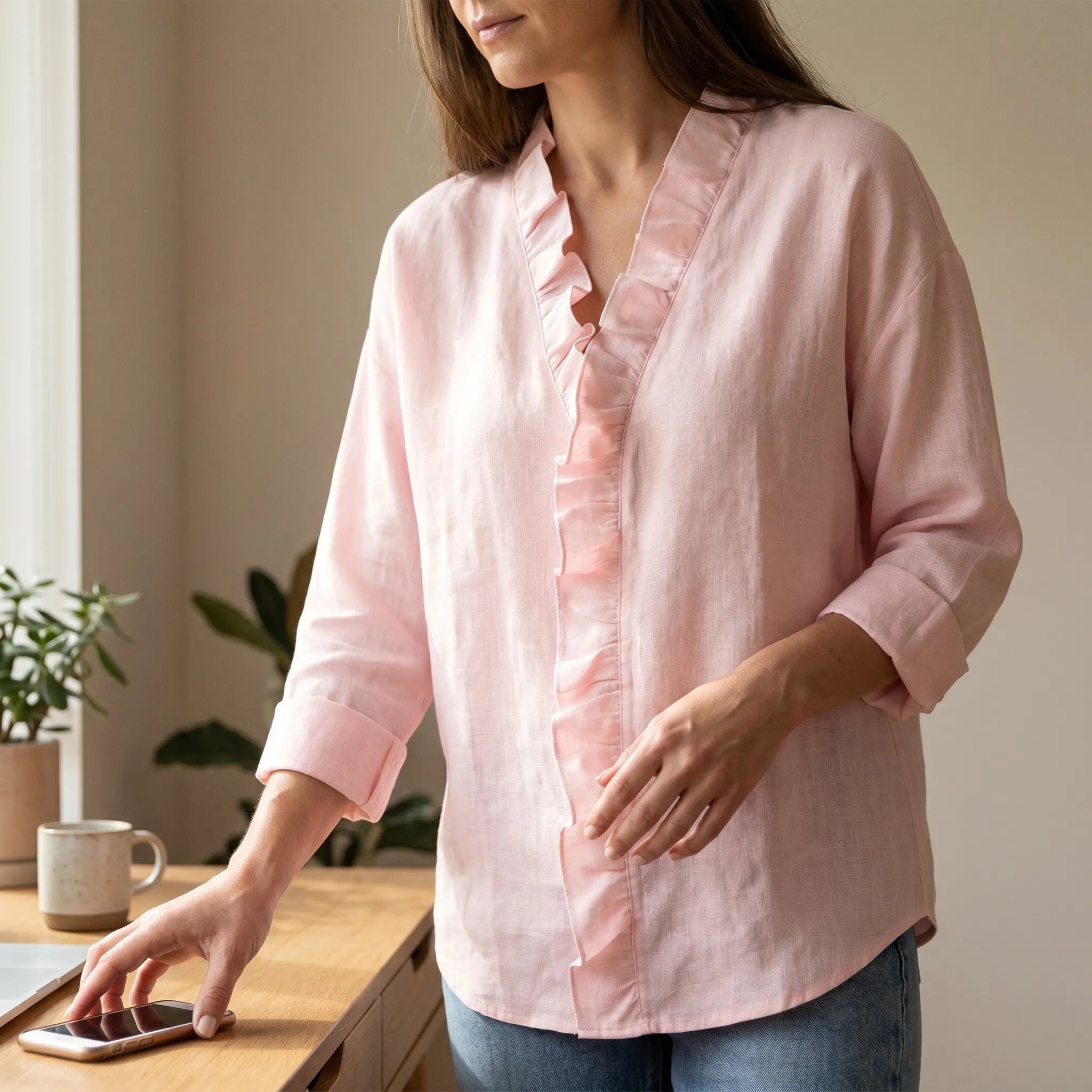 Vellira™ -  V-Neck Ruffle Blouse -  Office Wear
